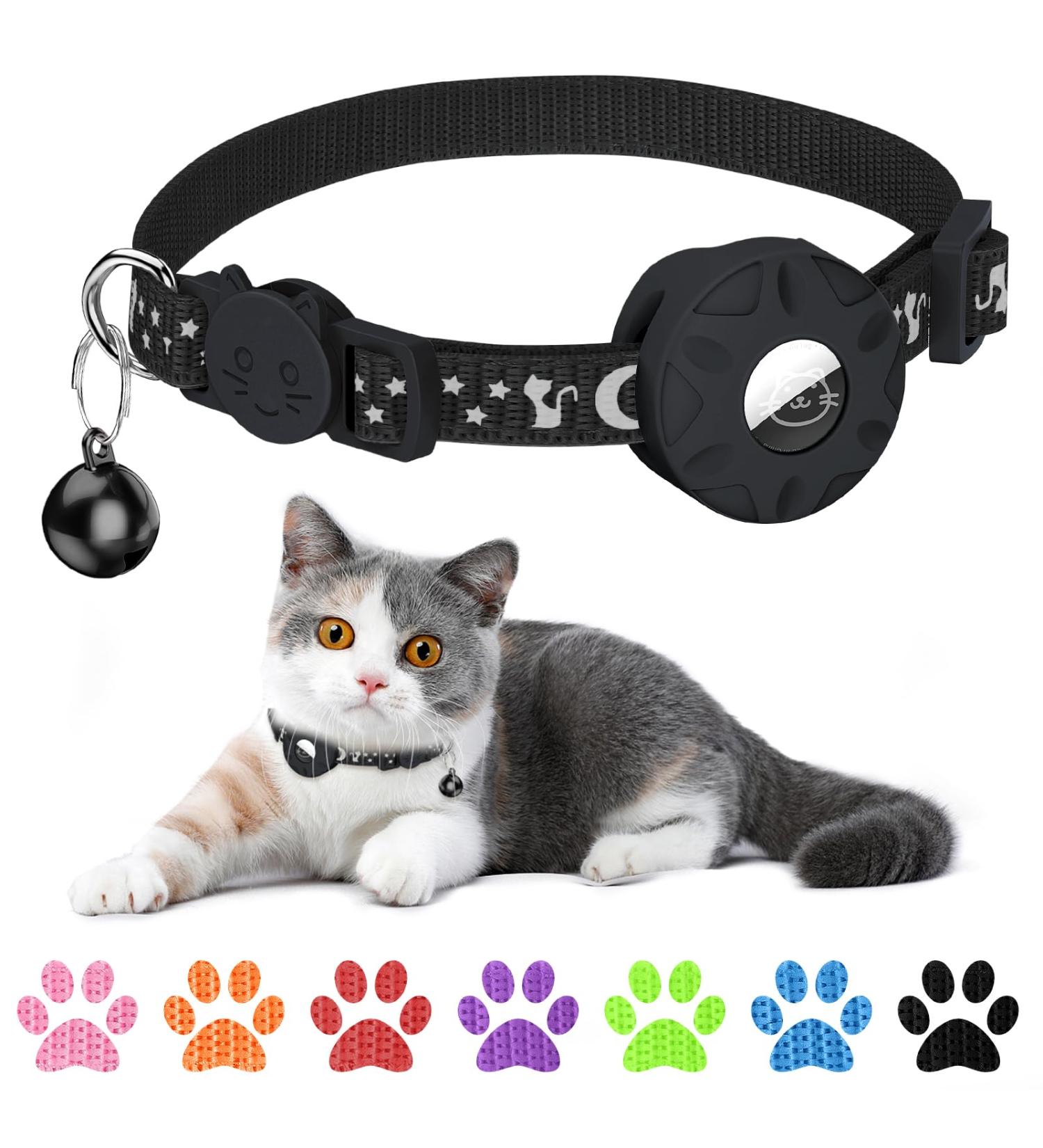 Simket Airtag Cat Collar - Reflective & Waterproof with Safety Buckle | 3/8 Width | Apple Airtag Compatible | Black - Buy Online on SooperMarket.com