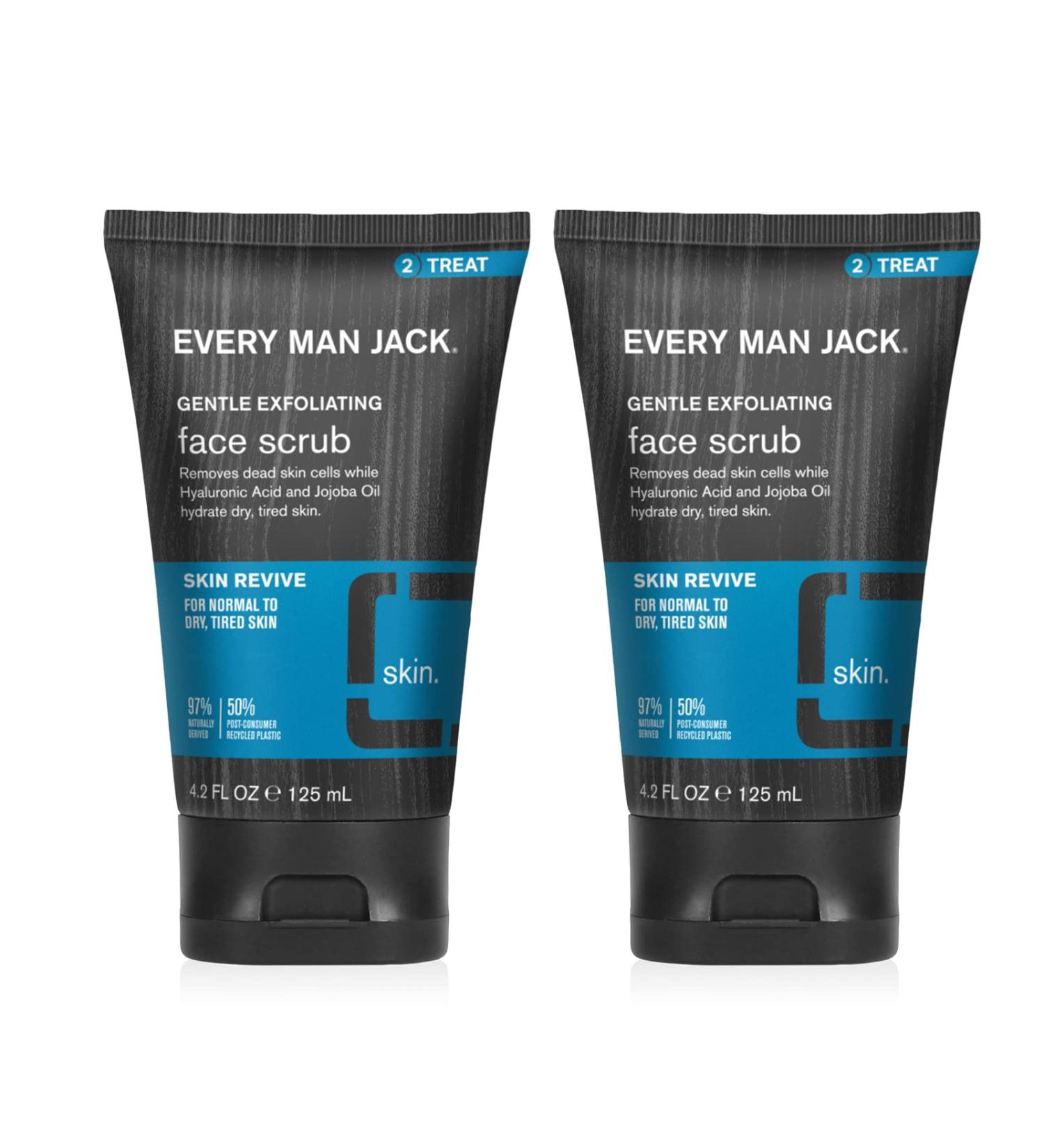 Every Man Jack Gentle Exfoliating Face Scrub for Men - 4.2 oz Twin Pack | Exfoliating, Moisturizing, and Reviving Skincare with Jojoba Beads, Hyaluronic Acid, and Caffeine - Buy Online on SooperMarket.com