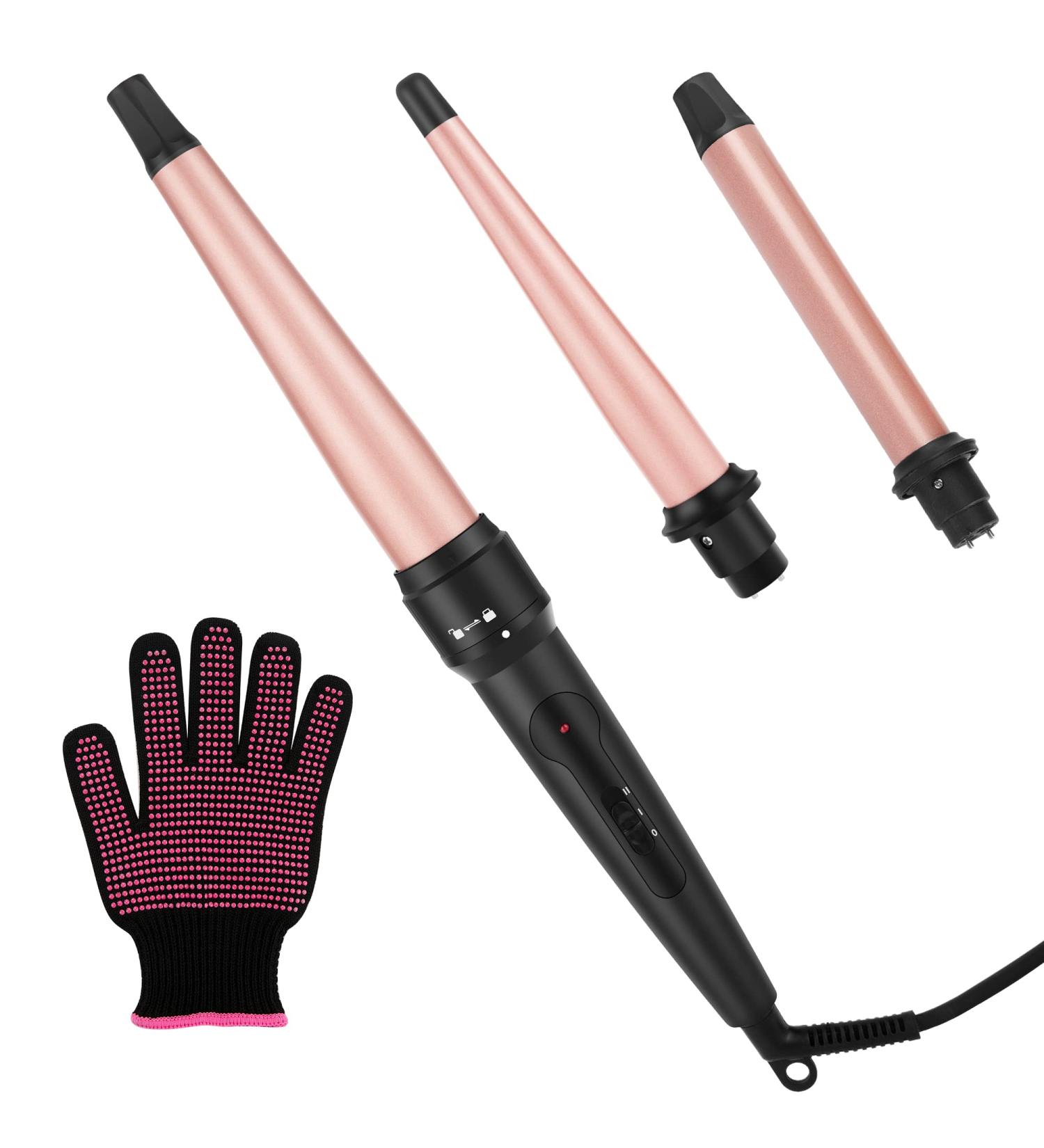 LXMTOU 3 in 1 Tapered Curling Wand Set - 1/2-1 1/4 Inch Ceramic Barrel - Rose Pink - Buy Online on SooperMarket.com