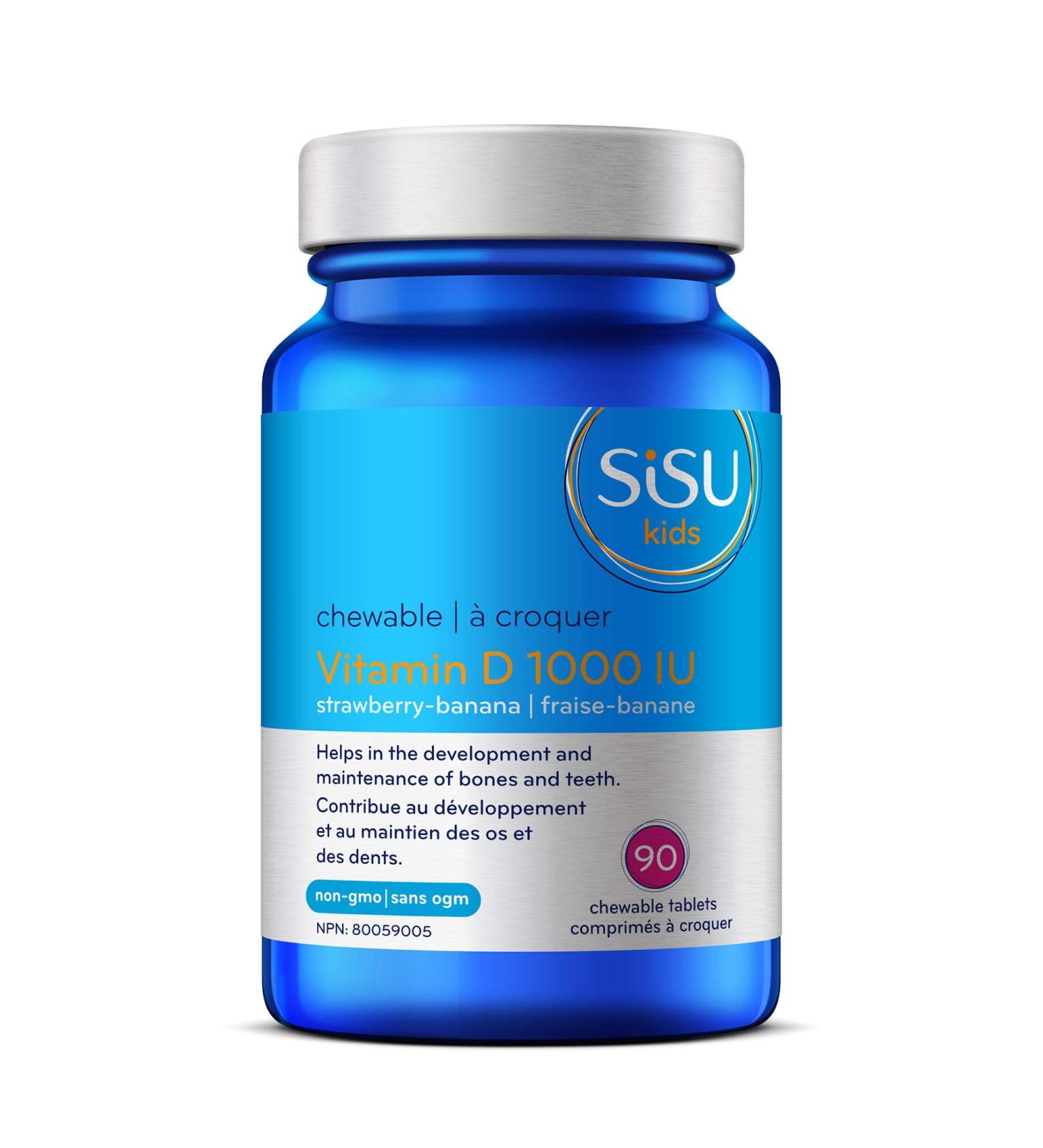 Sisu Kids Vitamin D 1000 IU 90 Chewable Tablets - Chewable Vitamin D Supplement for Kids - Bone & Teeth Health Support - Non-GMO Gluten & Dairy Free - 90 Servings - Buy Online on SooperMarket.com