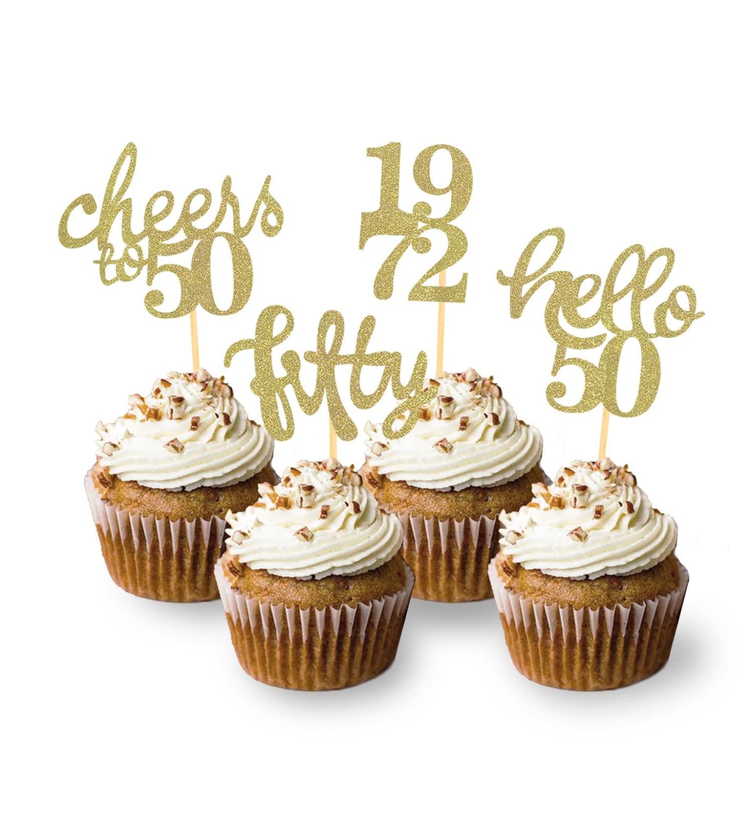 24 Pcs Gold Glitter 50th Birthday Cupcake Toppers - Celebrate Fifty Years Old Birthday Party Decor - Buy Online on SooperMarket.com