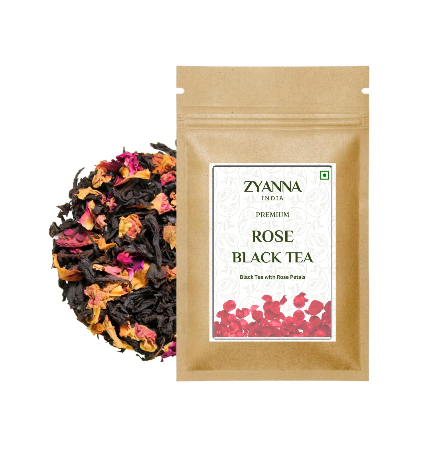 Zyanna Rose Black Tea - Premium Loose Leaf Tea with Rose Petals - 100g (3.53oz) - 50 Cups - Natural Ingredients - Brew Hot or Iced Tea - Buy Online on SooperMarket.com