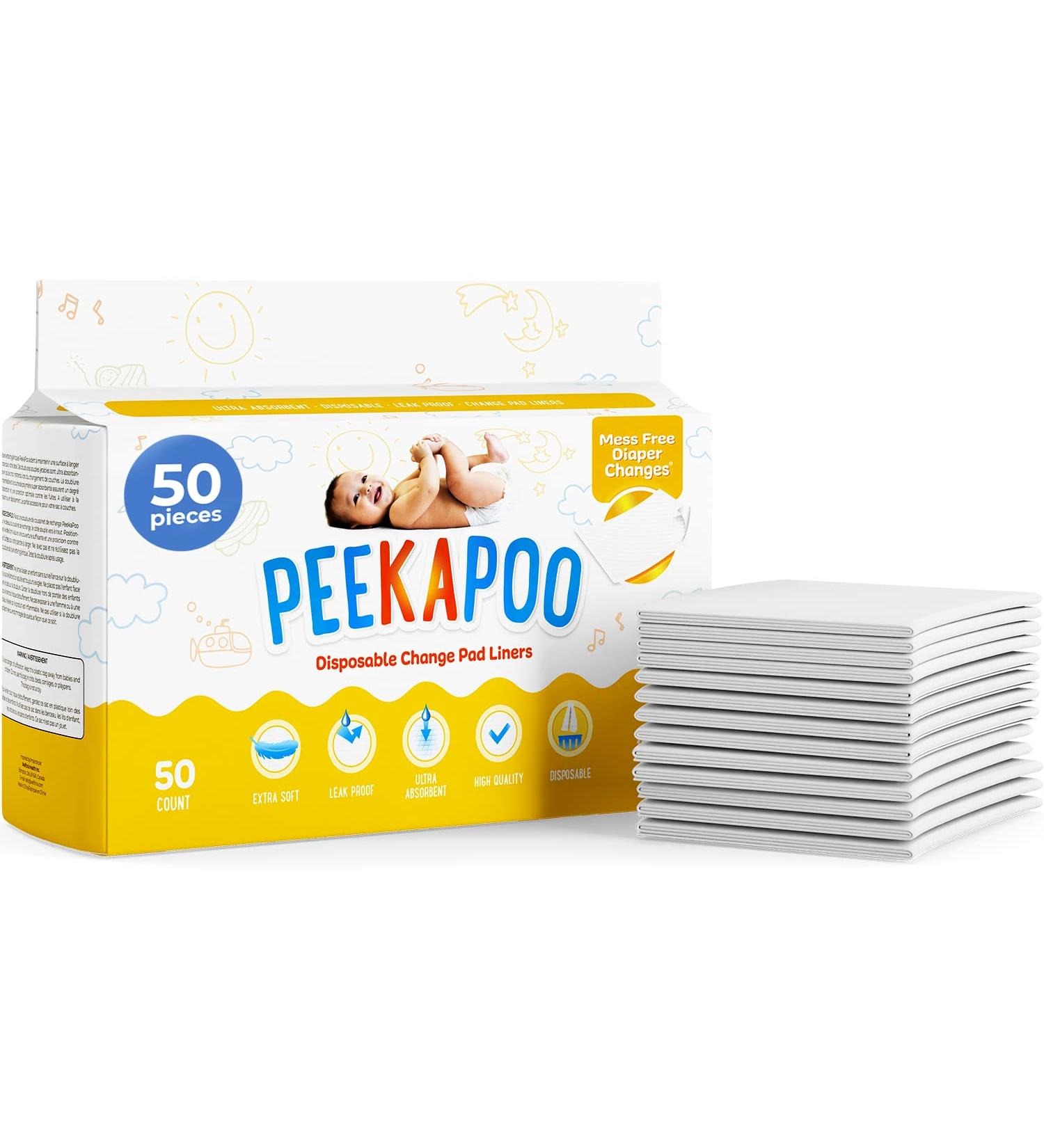 Peekapoo Disposable Changing Pad Liners (50 Pack) - Super Soft, Ultra Absorbent, Waterproof - Mess-Free Diaper Changes - Buy Online on SooperMarket.com