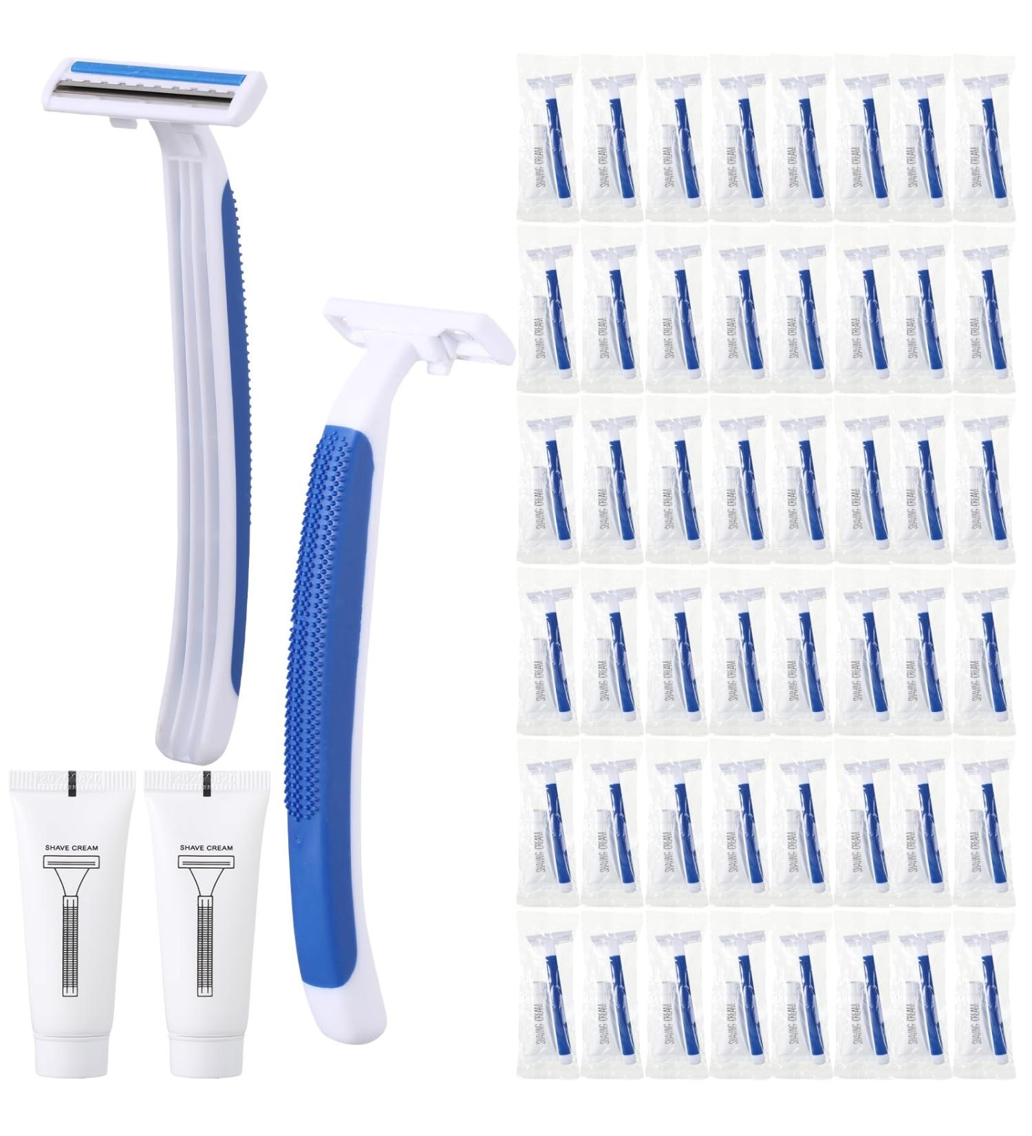 50 Sets Disposable Razors in Bulk - Twin Blade Razors with Shaving Cream | Individually Wrapped for Men & Women | Perfect for Homeless Hotels Shelters & Travel - Buy Online on SooperMarket.com