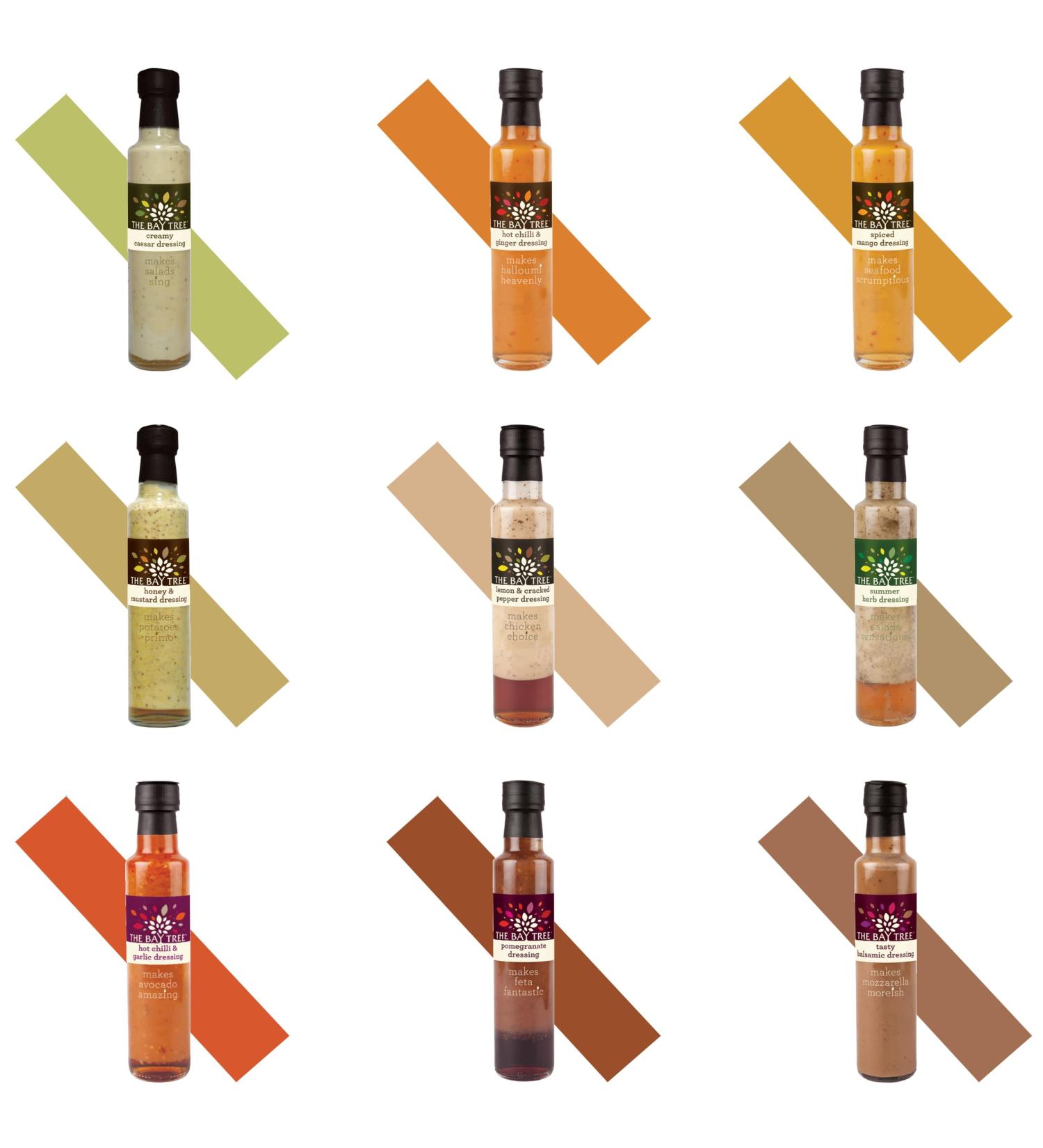 The Bay Tree Dressing Pick N Mix - Choose From 9 Flavours | Tasty Balsamic Vinegar Creamy Caesar Hot Chilli & Ginger Spiced Mango Lemon-Cracked Pepper & More - Pack of 4 - Buy Online on SooperMarket.com
