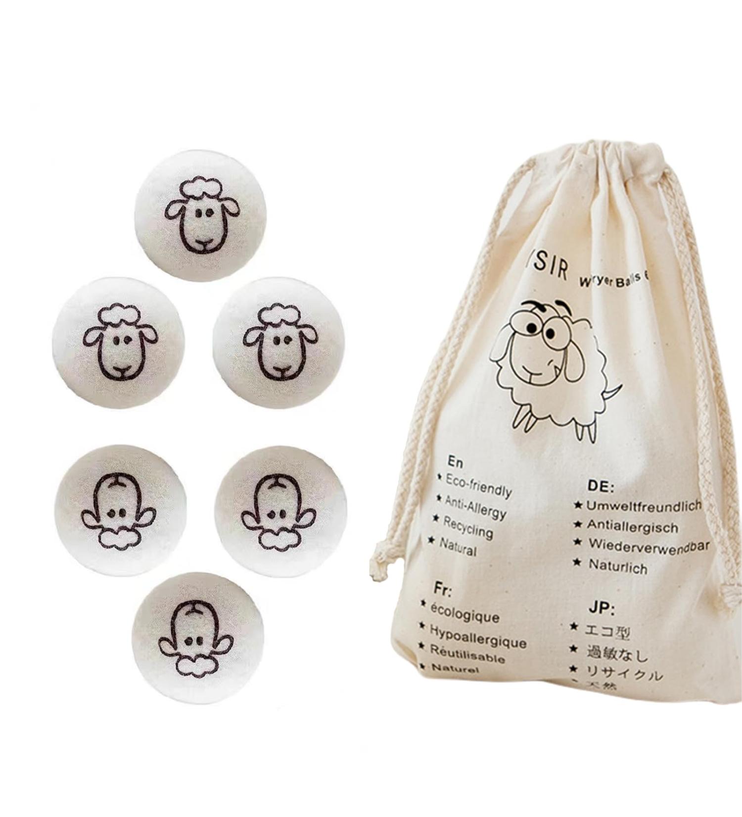 Dryer Balls Pack of 6 New Zealand Wool Dryer Balls Antistatic and Wrapping Handmade Sheep Head Pattern Dryer Balls for Tumble Dryers Shorten Drying Time - Buy Online on SooperMarket.com