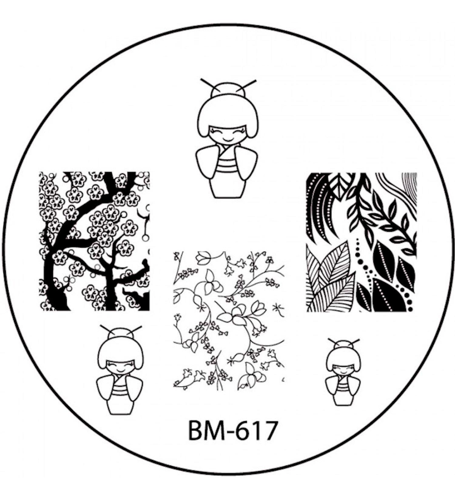 STAMPING STENCIL # BM-617 Geisha cherry blossoms Asia leaves