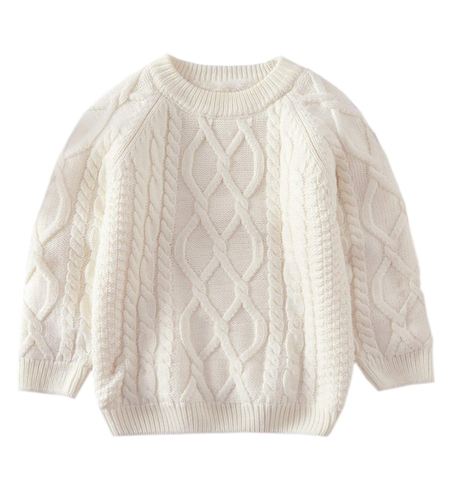 De feuilles Toddler Unisex Cable Knit Pullover Sweater with Warm Lining - Yellow/White - 8-9 Years - Buy Online on SooperMarket.com