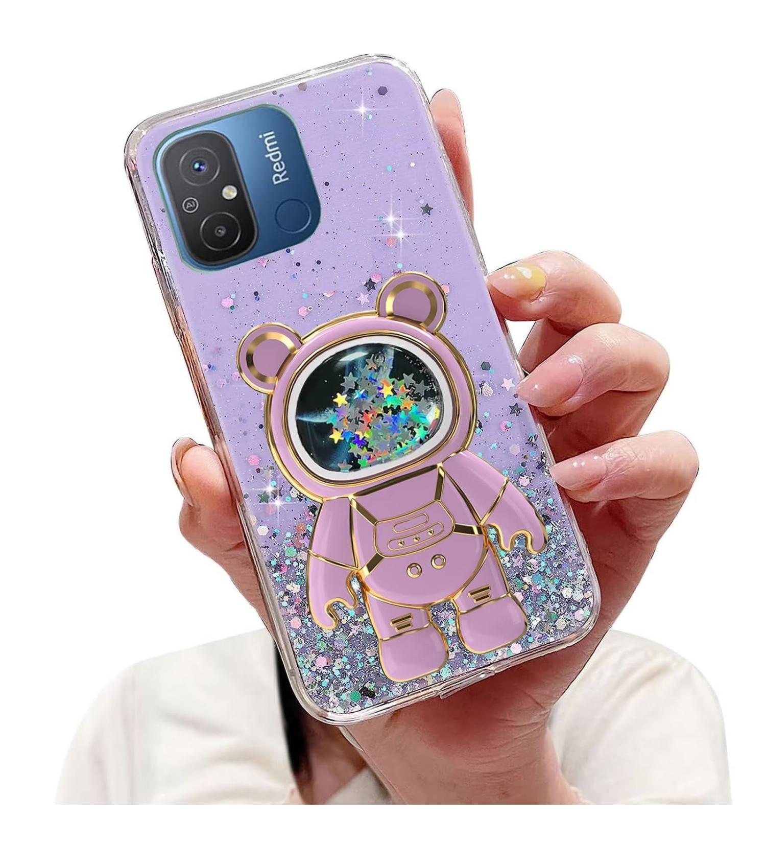 Tivenfezk Nadoli for Xiaomi Redmi 12c - Glitter Astronaut Stand Shell Case | Soft Silicone Bling Protective Cover | Transparent Purple Design - Buy Online on SooperMarket.com