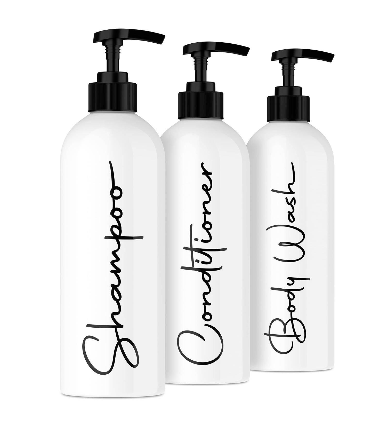 Alora 16oz Reusable Shampoo and Conditioner Bottles - Set of 3 - White - Easy to read Lettering - Pump Bottle Dispenser for Shampoo Conditioner Body Wash - Empty Plastic Refillable Containers Set of 3 White - Buy Online on SooperMarket.com