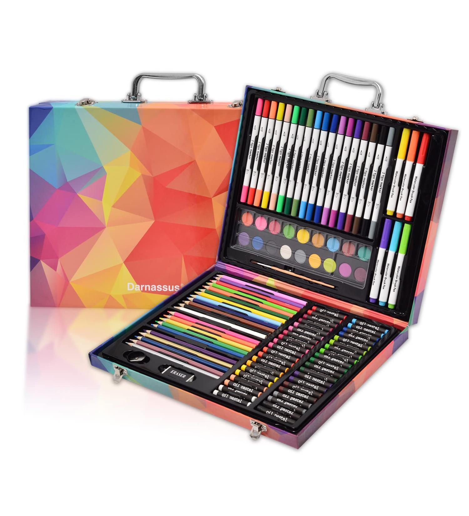 Darnassus 132-Piece Art Set Deluxe Professional Color Kit for Kids & Adults | Portable Case | Pink - Buy Online on SooperMarket.com
