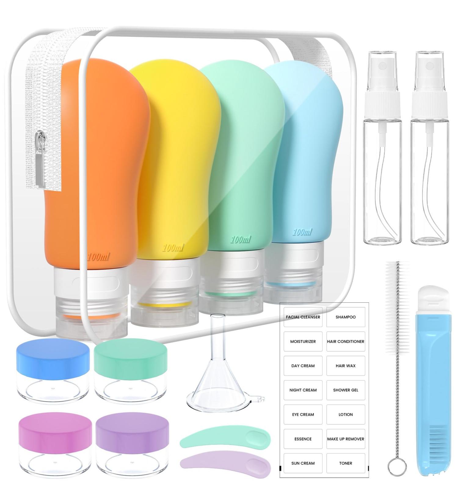 100ml Silicone Travel Bottles Set | 4 Leak-Proof TSA Approved Containers for Shampoo & Lotion | BPA Free Colorful Travel Essentials - Buy Online on SooperMarket.com