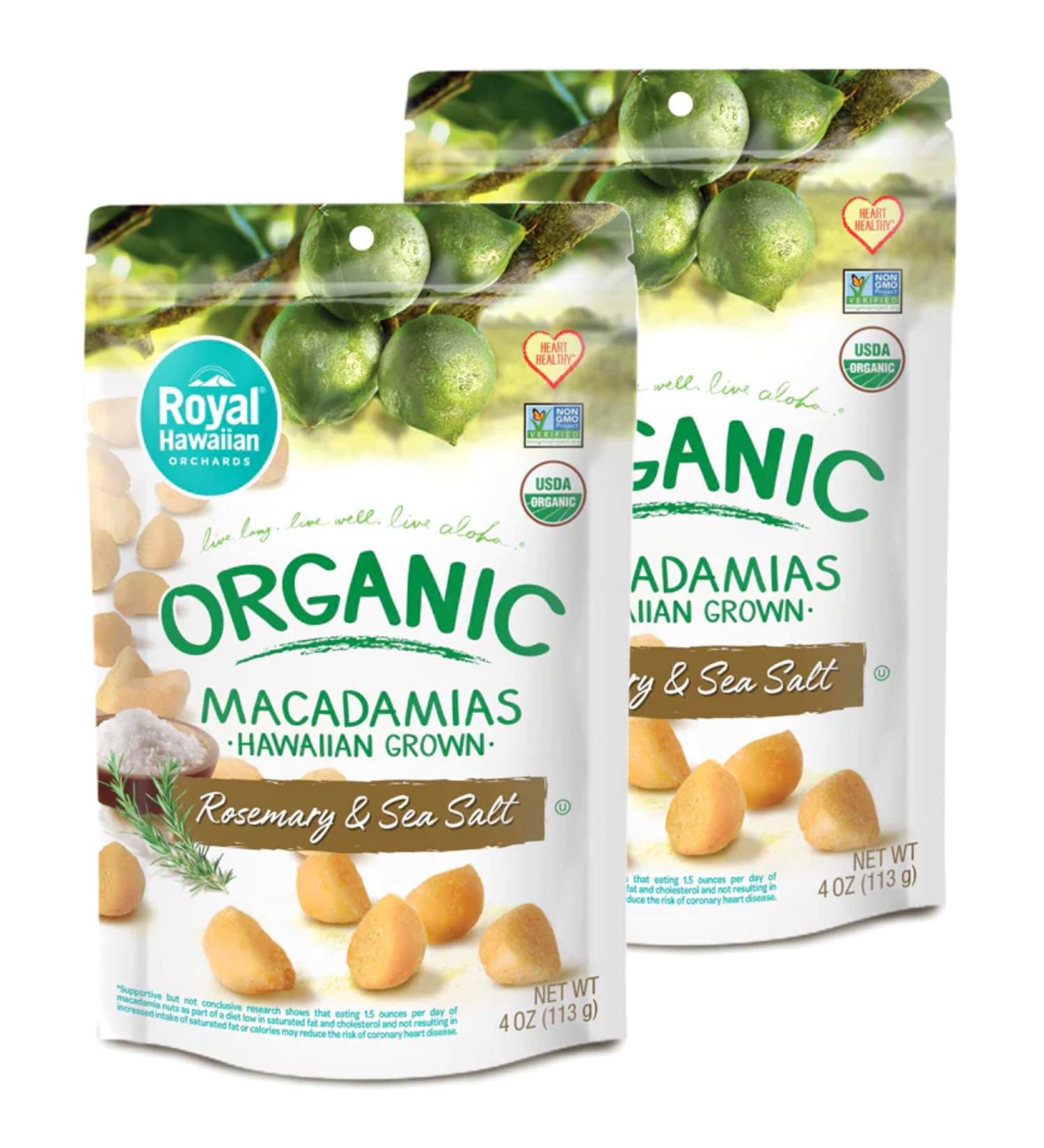 Royal Hawaiian Orchards Organic Rosemary Sea Salt Macadamia Nuts - 4 oz (Pack of 2) | Gluten-Free, Vegan, Non-GMO, Kosher - Buy Online on SooperMarket.com