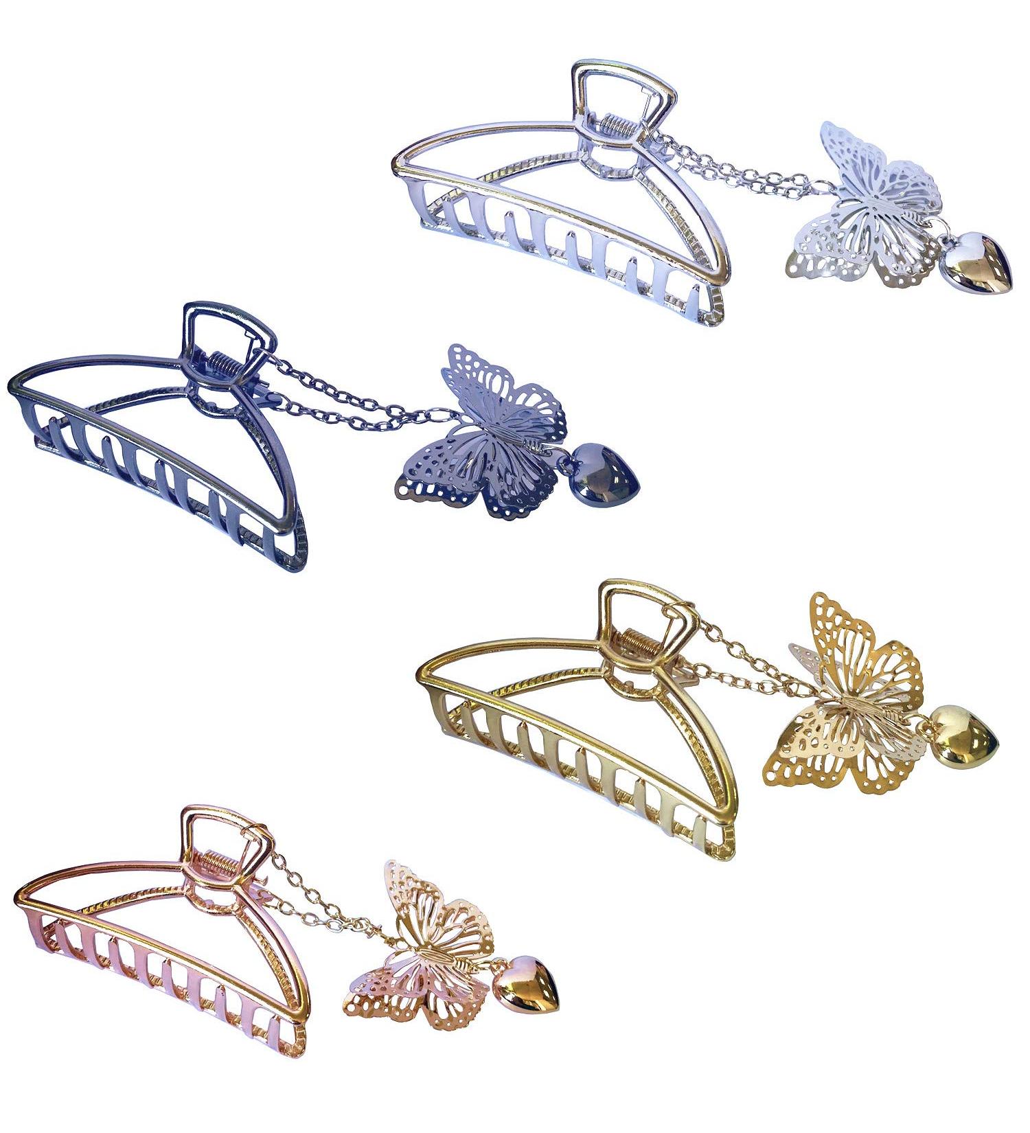 TANG SONG 4PCS Metal Hair Claw Clips with Butterfly and Heart Pendant | Hair Catch Barrette Jaw Clamp for Women | Half Bun Hairpins Set(Silver+Gold+Rose Gold+Black) - Buy Online on SooperMarket.com