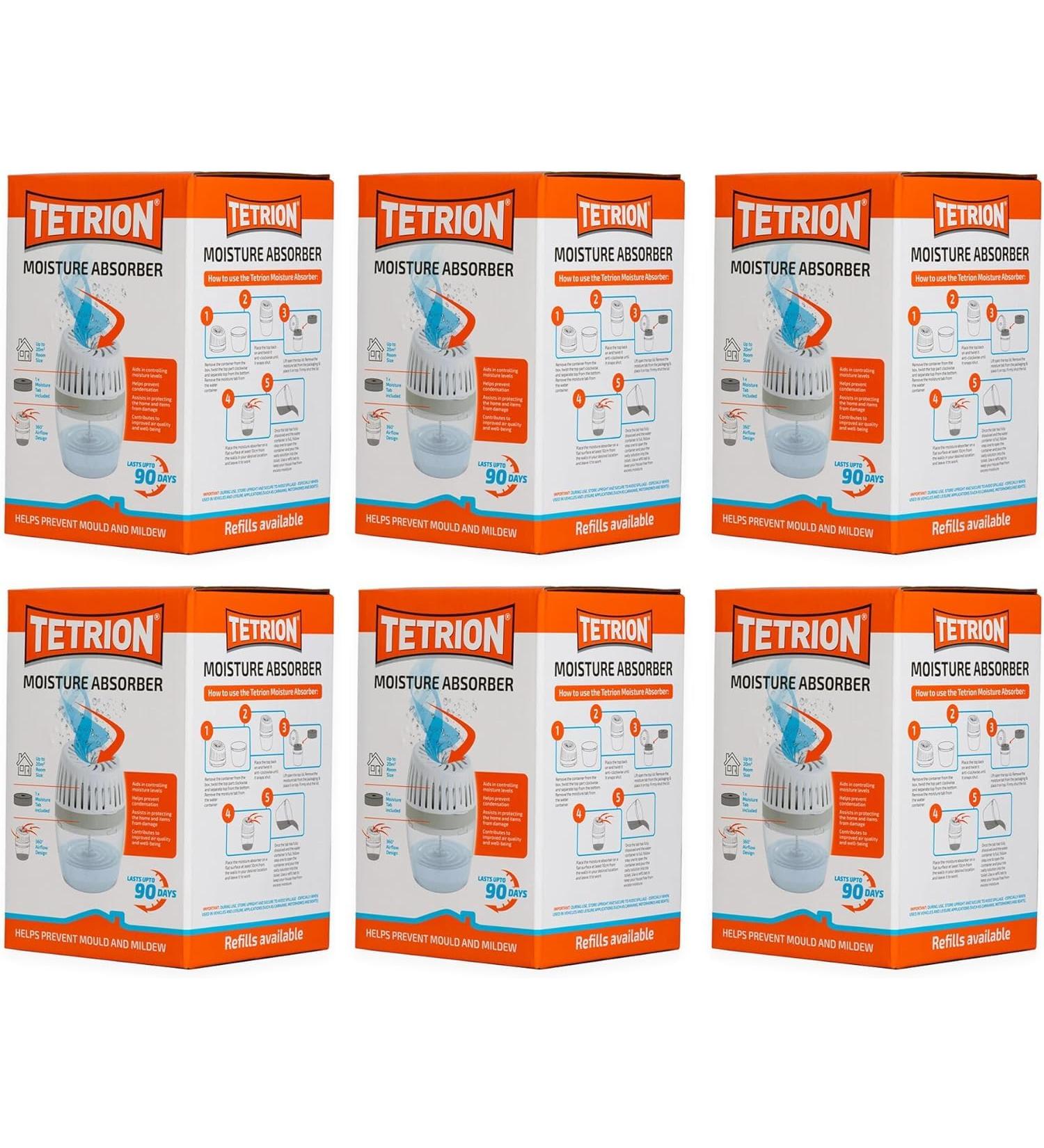 Tetrion Moisture Absorber - Prevent Condensation & Improve Air Quality | 360 Air Flow | Covers 20 m | Versatile Pack of 6 | 630g - Buy Online on SooperMarket.com