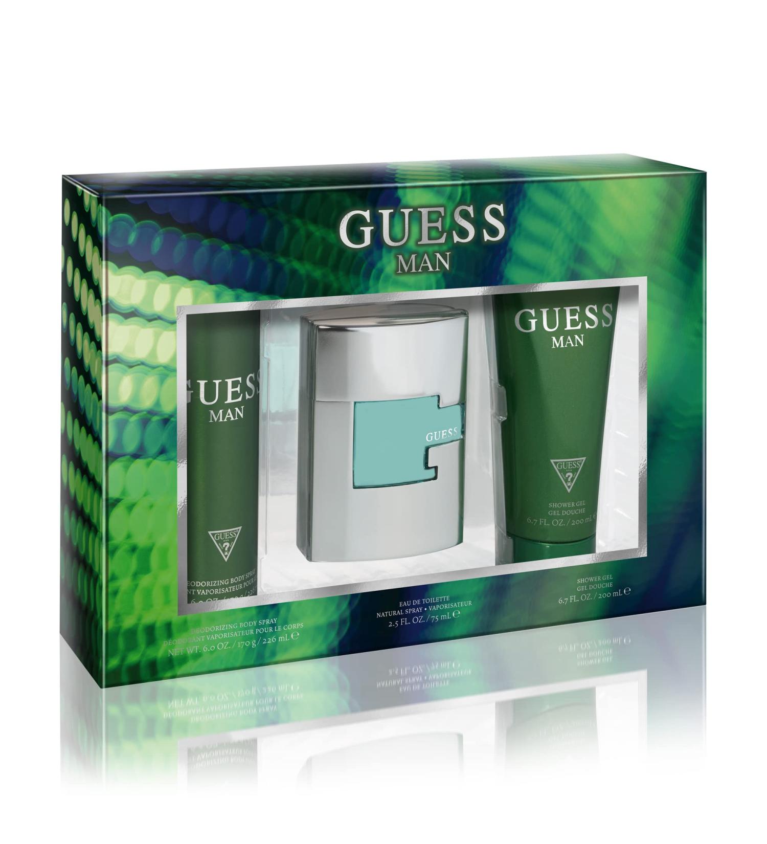 GUESS Man Eau de Toilette 3 Piece Gift Set - Cologne Spray 2.5 Fl. Oz. Deodorizing Body Spray 6.0 Oz. & Shower Gel 6.7 Fl. Oz. - Buy Online on SooperMarket.com
