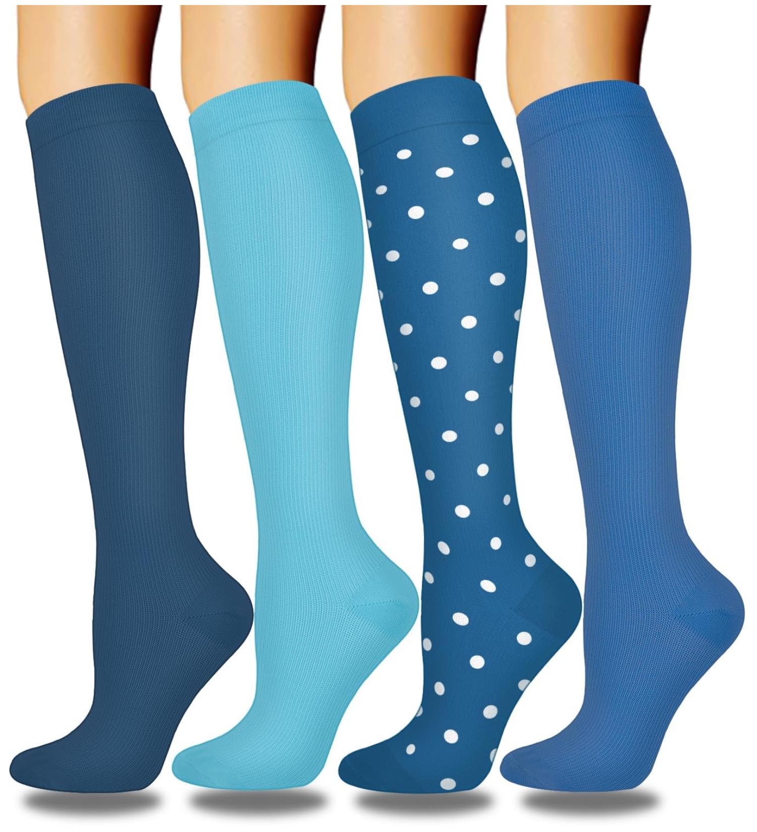 Buy Actinput Compression Stockings for Men & Women - 4 Pairs Colorful Support Socks for Sports Travel & Nursing - Blue S-M - Buy Online on SooperMarket.com