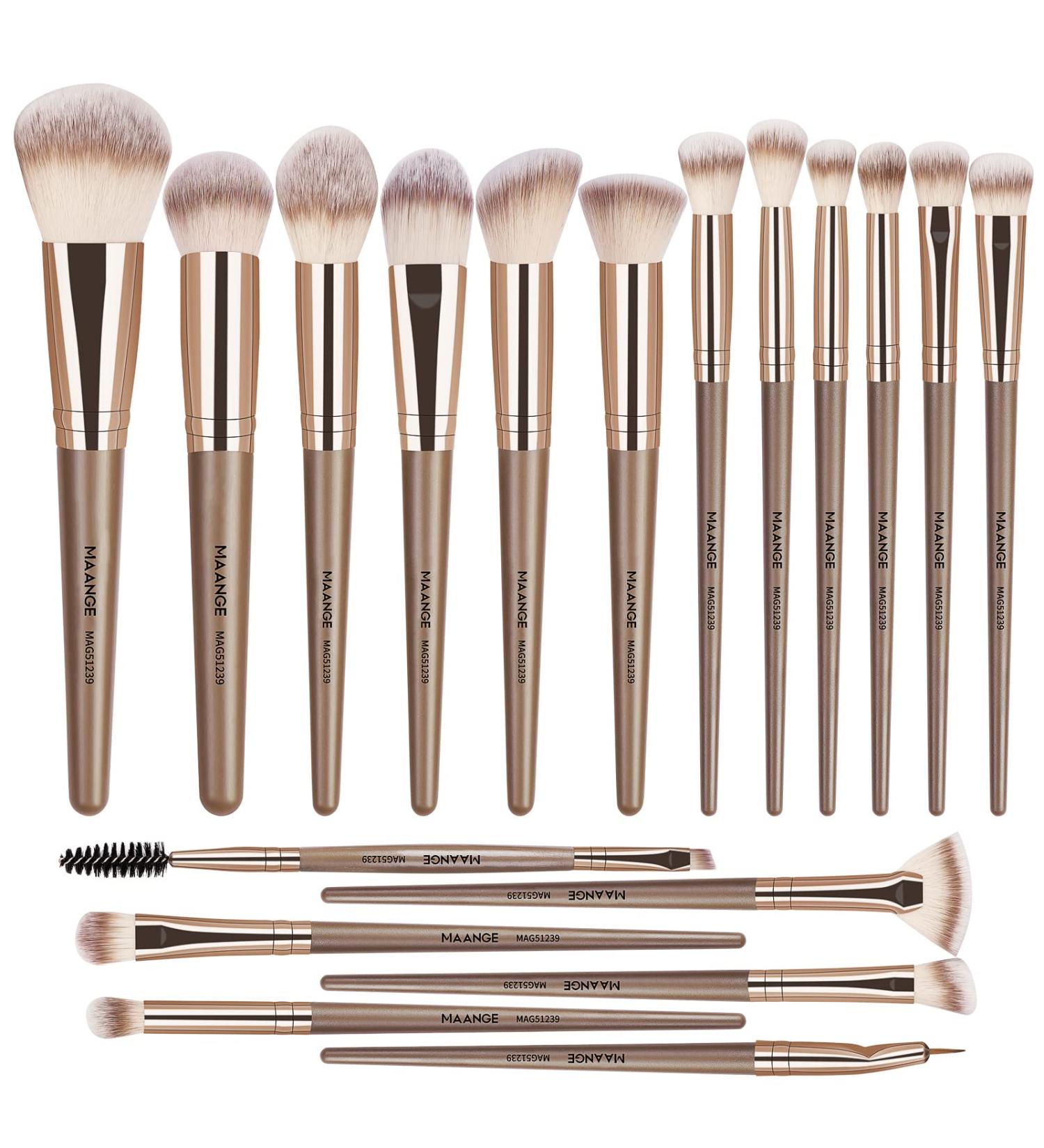 MAANGE 18 Pc Premium Synthetic Makeup Brush Set - Champagne | Professional Brushes for Foundation, Powder, Eyeliner & Eye Shadow - Buy Online on SooperMarket.com