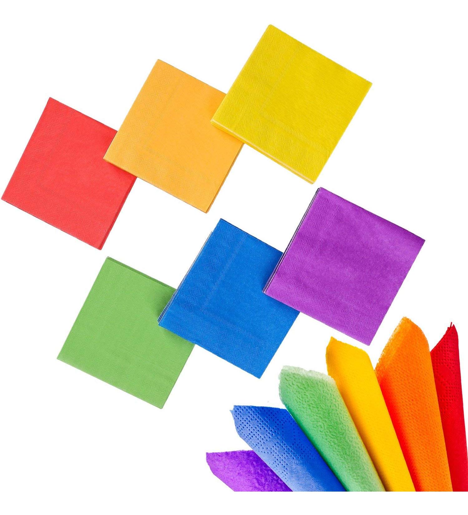 Whaline 120 Rainbow Cocktail Napkins - Gay Pride Day Party Favors - 2 Ply Beverage Paper Napkins - 6 Colors - Buy Online on SooperMarket.com