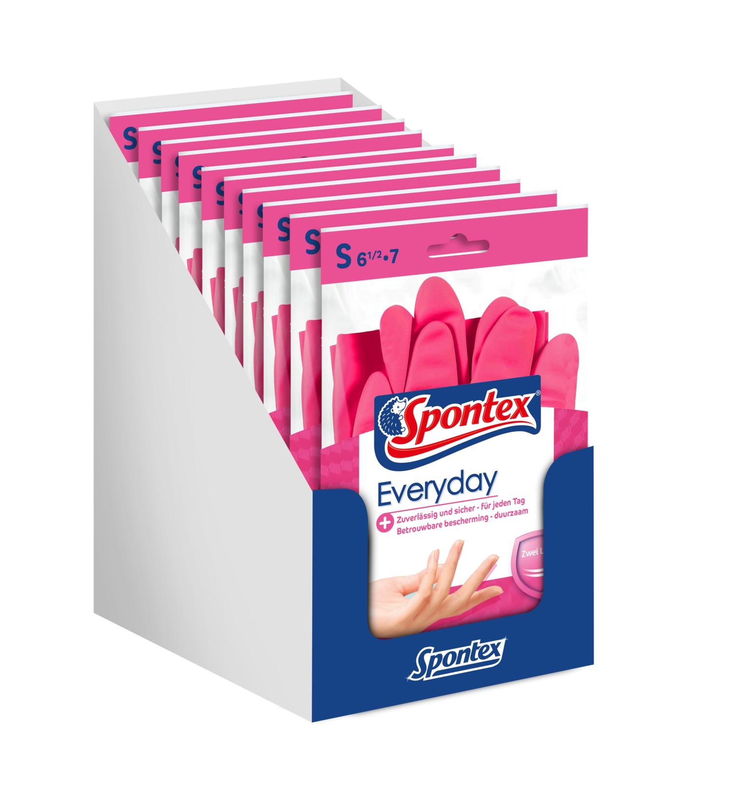 Spontex Everyday Household Gloves - Cotton Flocked Safe Grip Pink Size S - Perfect for Daily Use - 1 Pair - Buy Online on SooperMarket.com