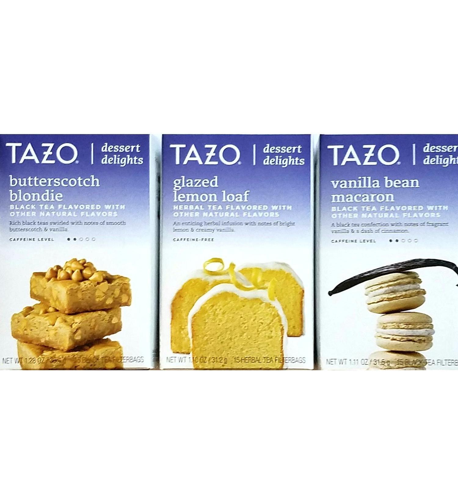 Butterscotch Blondie, Glazed Lemon Loaf, Vanilla Bean Macaron - Tazo Dessert Delights Tea - Variety Pack of 3