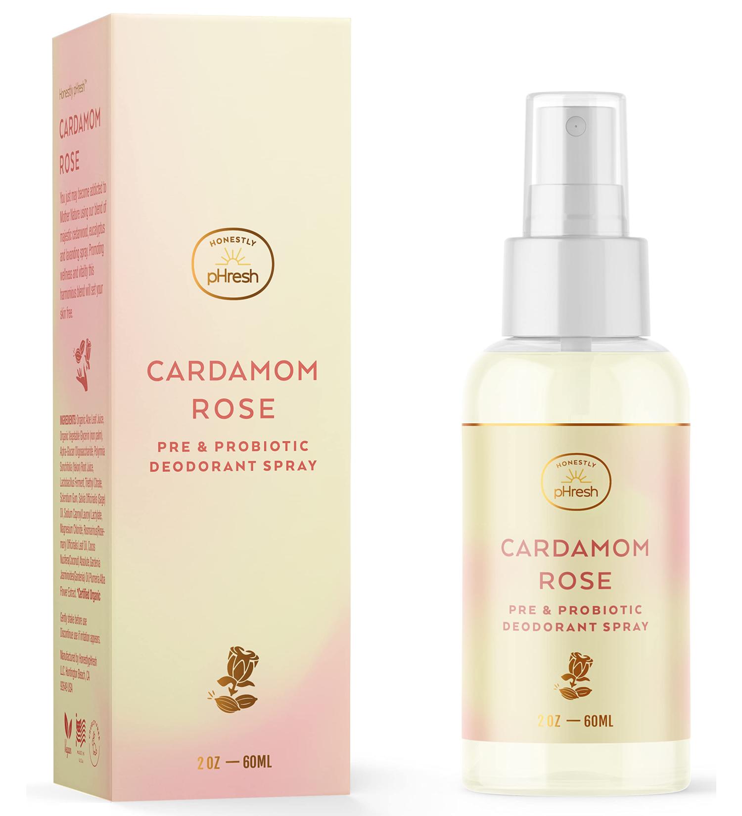 Honestly pHresh Natural Prebiotic & Probiotic Deodorant Spray - Baking Soda & Aluminum Free - 2 Fl Oz - Cardamom Rose - Buy Online on SooperMarket.com