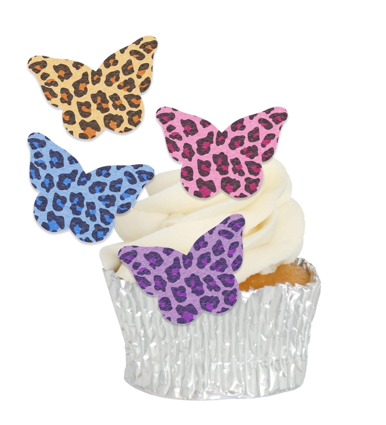 Edible Wafer Leopard Print Pre-Cut Butterfly Cupcake Toppers - 24pc