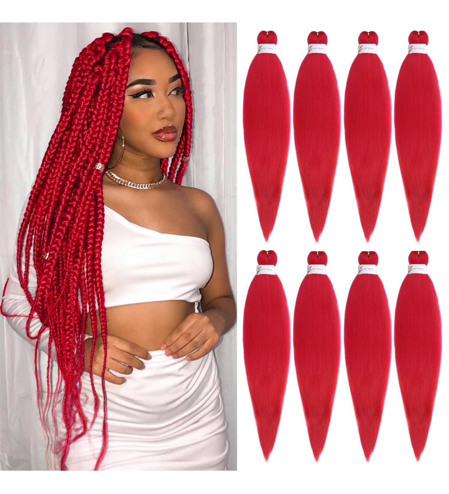 Leeven 8 Packs Pre Stretched Braiding Hair 26 Inch Yaki Texture Red Brading Hair Extensions for Box Braids Red Crochet Hair Extensions for Braiding/Red 26 Inch (Pack of 8) RED - Buy Online on SooperMarket.com