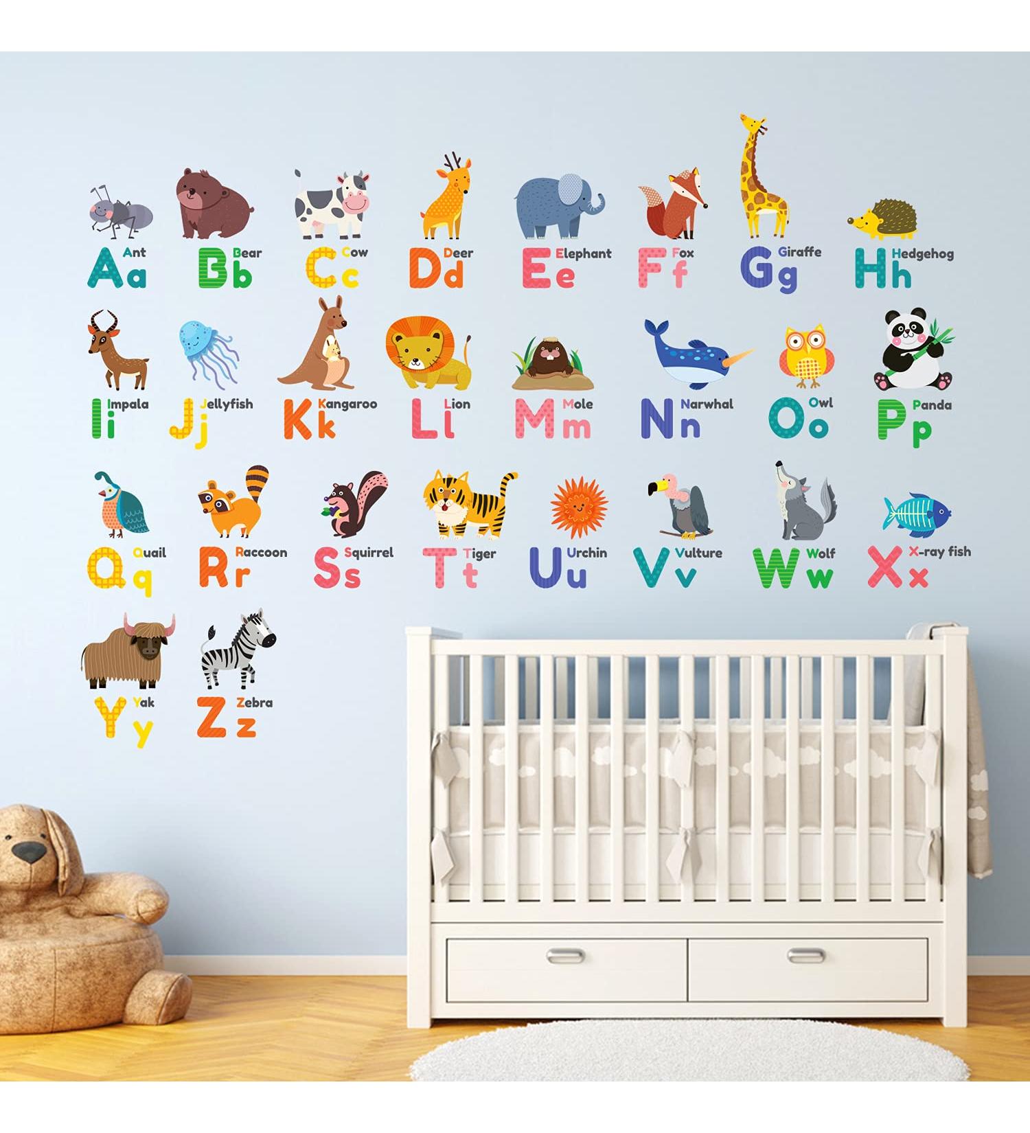Decowall Colourful Animal Alphabet ABC Kids Wall Stickers - Panda Giraffe Zoo Learning Letter Decals for Nursery & Bedroom - Buy Online on SooperMarket.com