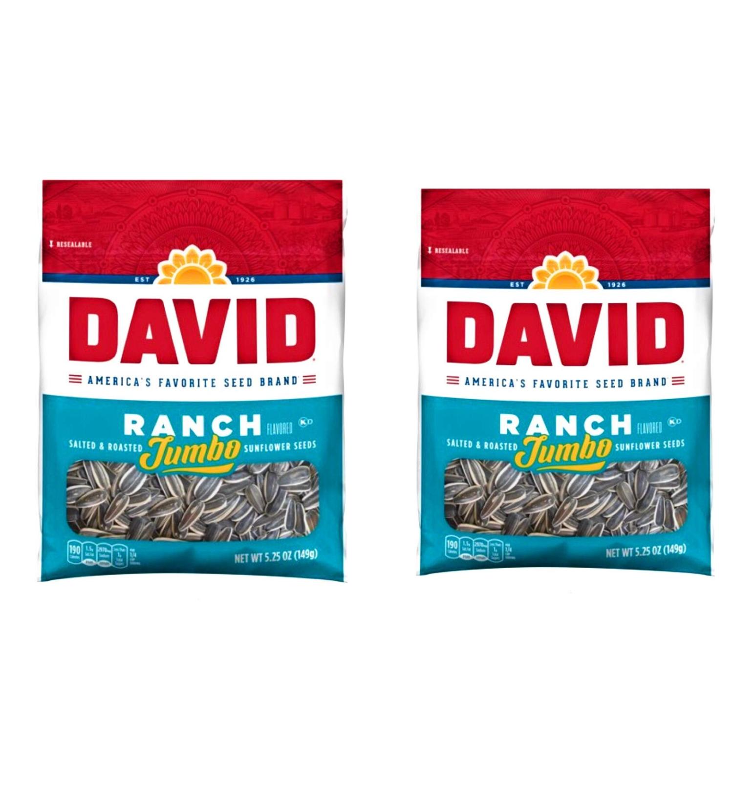 David, Sunflower Seeds, Roasted & Salted, Ranch, 5.25oz Bag (Pack of 2)