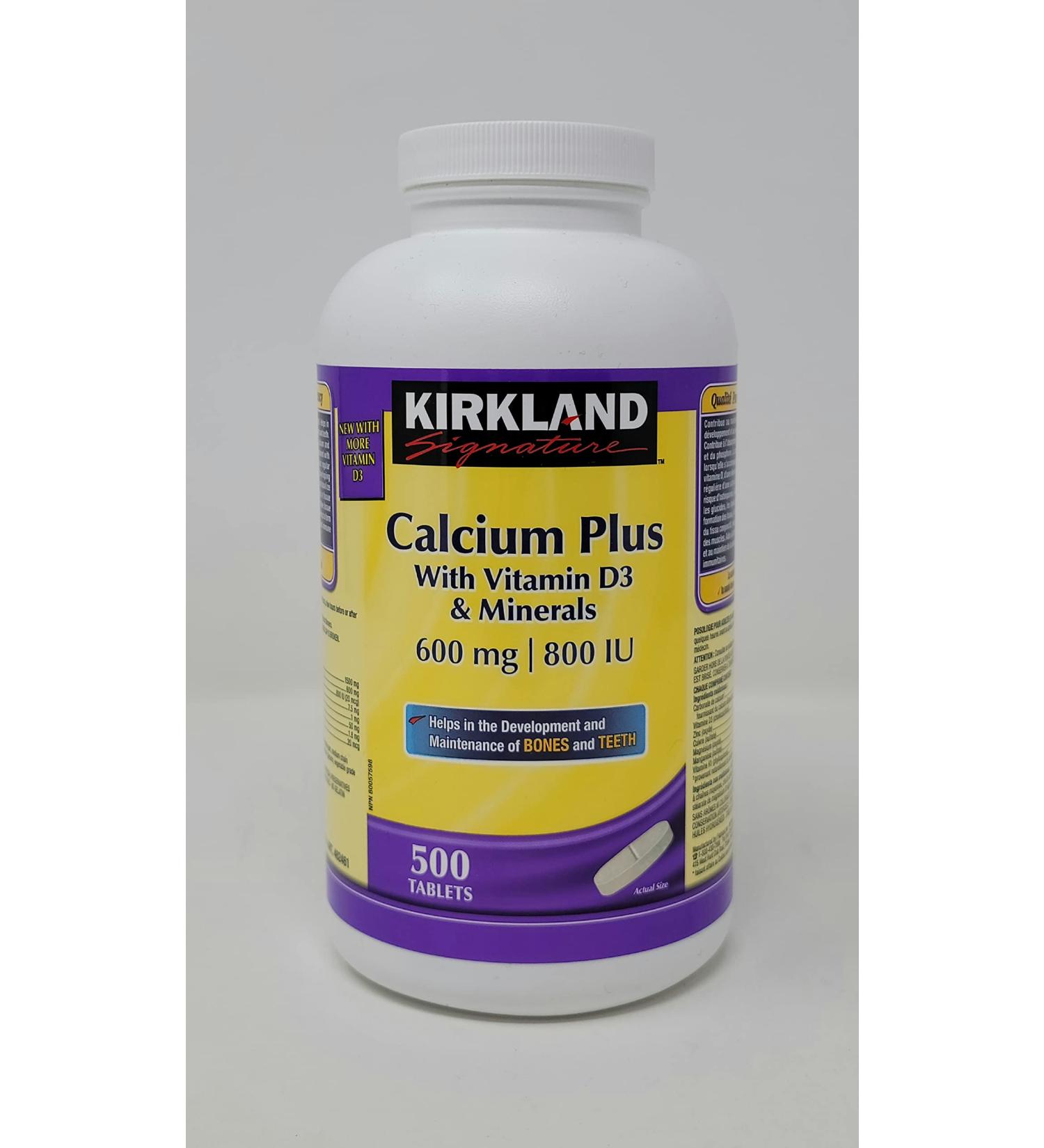 kirkland Signature Calcium Plus with Vitamin D3 & Minerals 600mg/800IU 500 tabs - Buy Online on SooperMarket.com