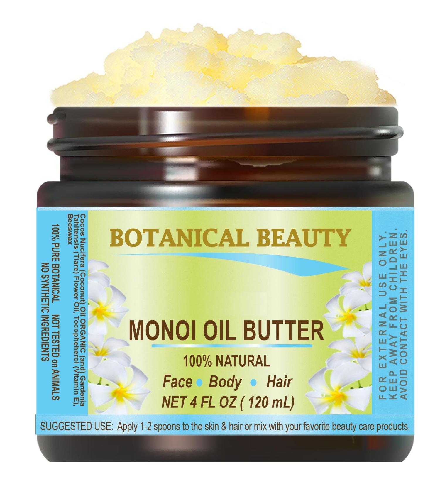 Botanical Beauty MONOI OIL BUTTER - Pure Natural Virgin Unrefined RAW 4 Fl. Oz. for Face Skin Body Hair & Nails | International Shipping - Buy Online on SooperMarket.com