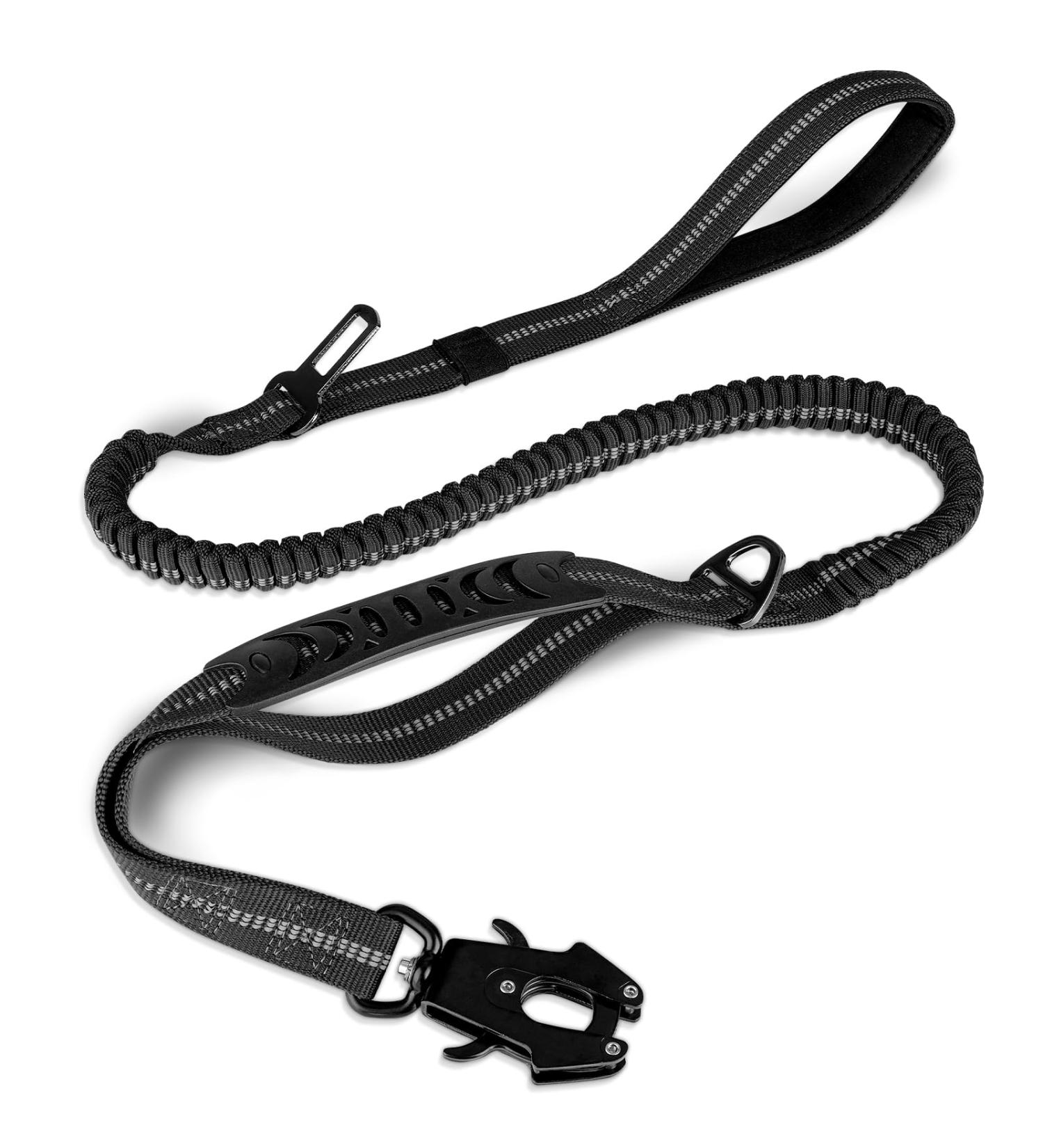 Joytale Tactical Dog Lead | Heavy Duty 1.2-1.8m Shock Absorbing Bungee Lead | 2 Handle Metal Carabiner | Car Seatbelt Strong No Pull Lead for Medium Large X-Large Dogs - Black - Buy Online on SooperMarket.com