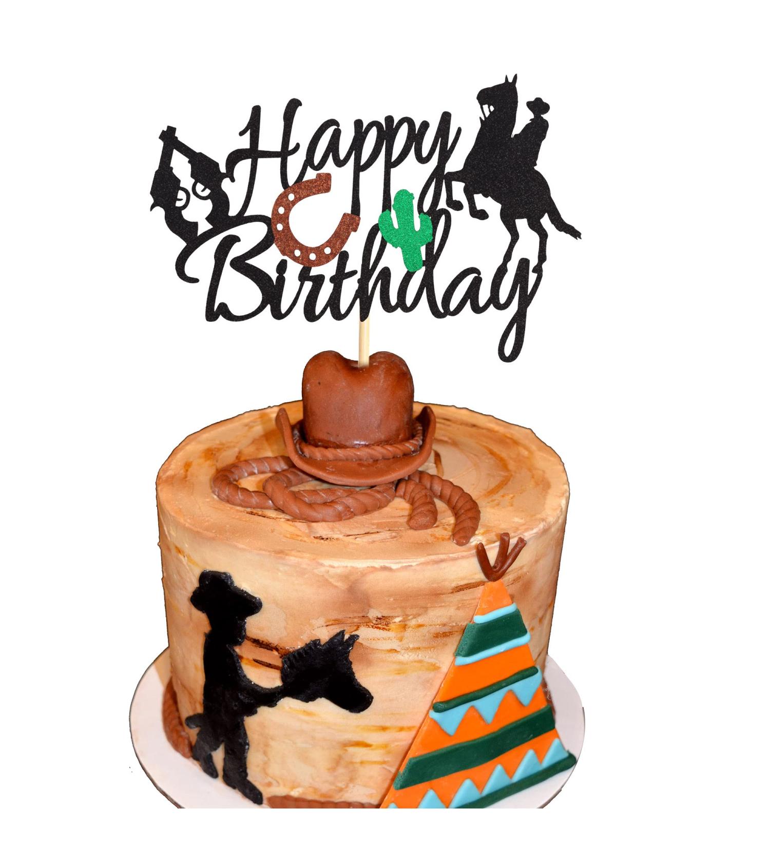 Arthsdite Cowboy Happy Birthday Cake Topper Little Cowboy Cake Topper Boot Shooting Western Theme Cake Decorations Black Glitter Decors for Kids Boy Men Birthday Party Supplies - Buy Online on SooperMarket.com
