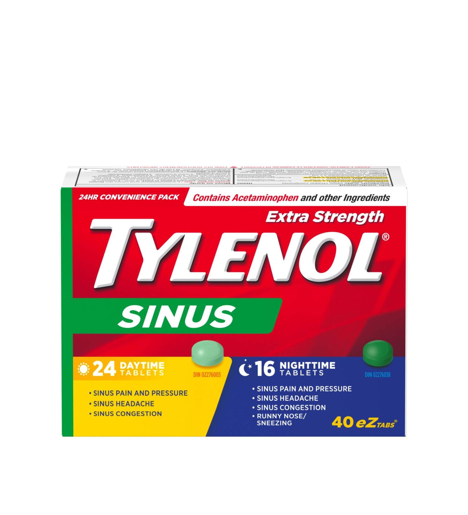 TYLENOL Sinus Extra Strength eZ Tabs Relieves Sinus congestion and other Sinus symptoms Daytime and Nighttime Convenience Pack 40ct - Buy Online on SooperMarket.com