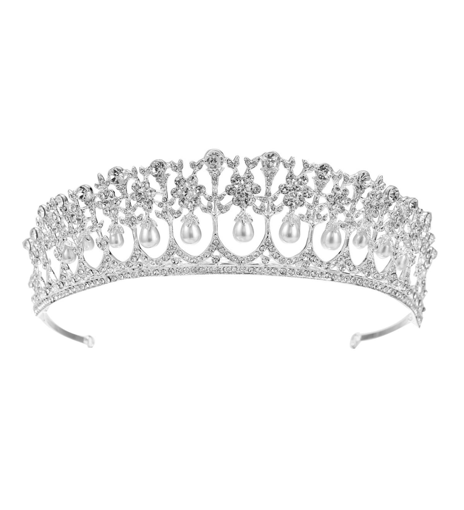 SSNUOY Pearl Wedding Tiara - Silver Rhinestone Bridal Crown for Women | Princess Hair Accessories - Buy Online on SooperMarket.com