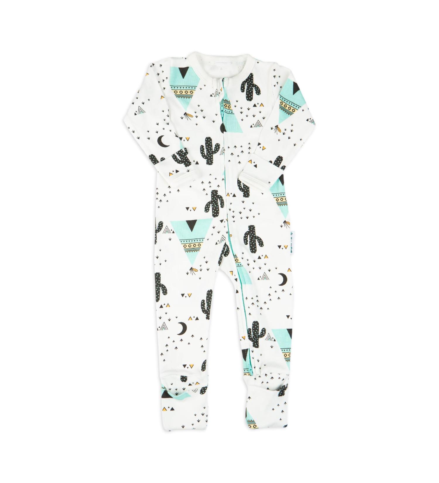 100% Cotton Two-Way Zipper Baby Sleepsuit 3-6 Months - Unisex Footless Romper with Double Zip, Fold Over Cuffs - Teepee Design - Buy Online on SooperMarket.com