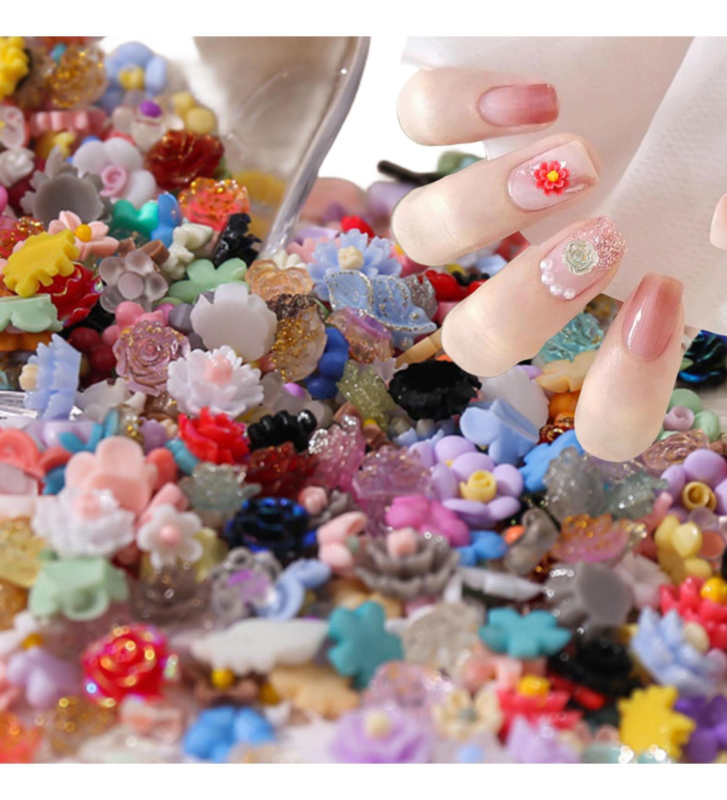 3D Flower Nail Charms 200 Pcs Colorful Acrylic Camellia Rose Flower Nail Art Charms Cherry Blossom Nail Rhinestones Gems Nail Accessories for DIY Nail Art Designs Jewelry Making (Multi-Colored) - Buy Online on SooperMarket.com