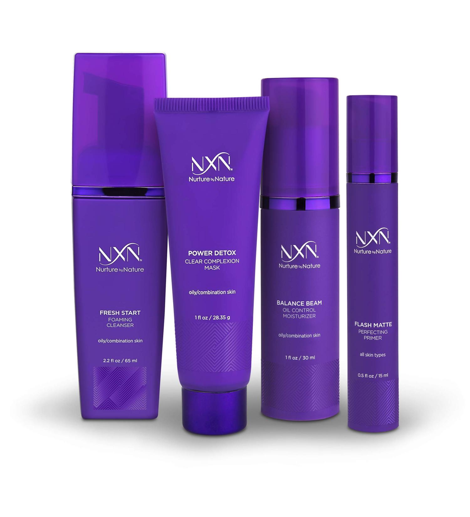 NxN Oil Control System Set - Kaolin Clay Face Mask, Mattifying Primer, Cleansing Wash & Daily Moisturizer - Oily Skin Sebum Control Kit - Buy Online on SooperMarket.com