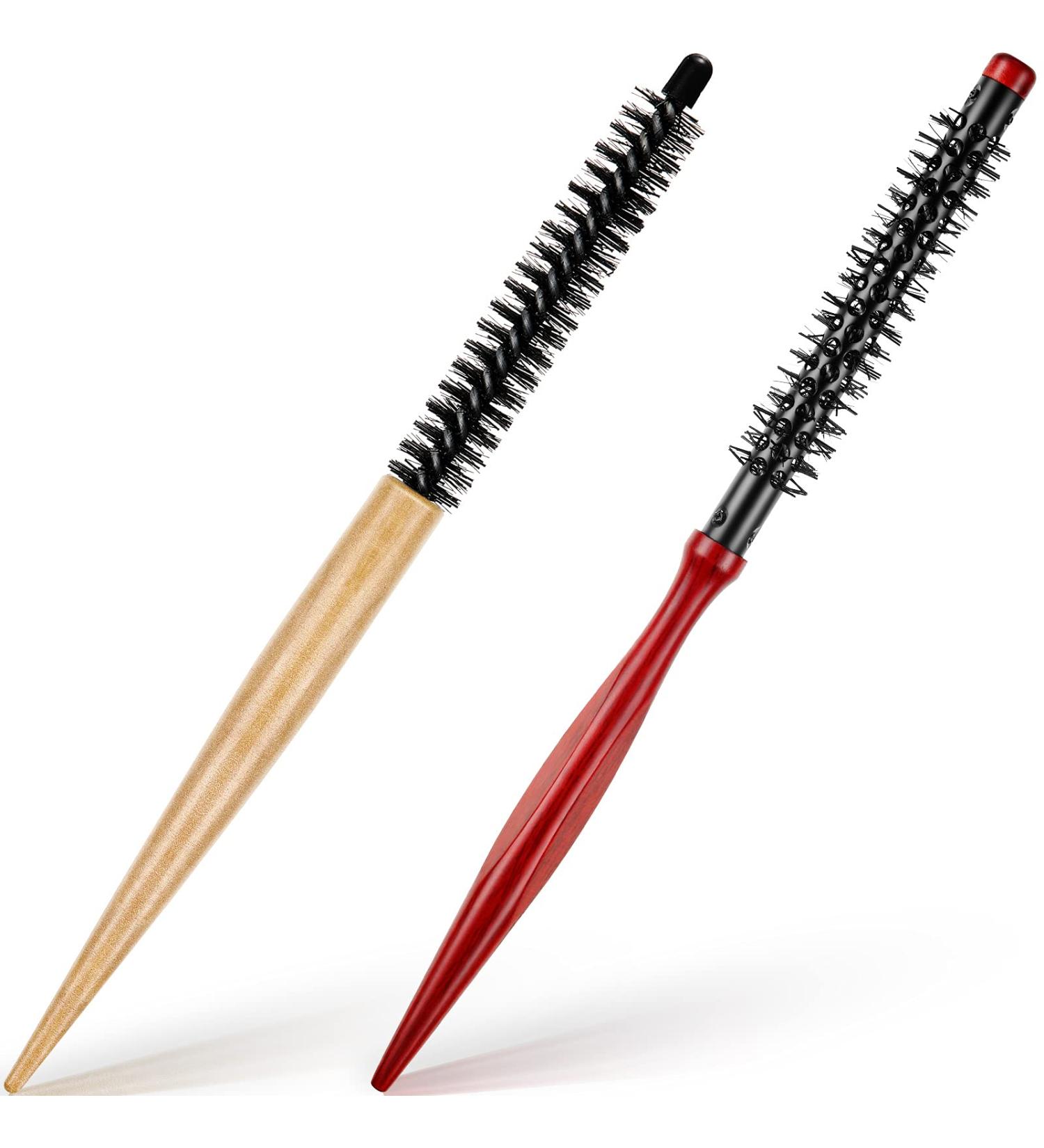 Mini Round Wood Hair Brush Set for Hair Styling - Nylon Bristles, Ideal for Blow Drying and Beard Care - 2 Styles Available - Buy Online on SooperMarket.com