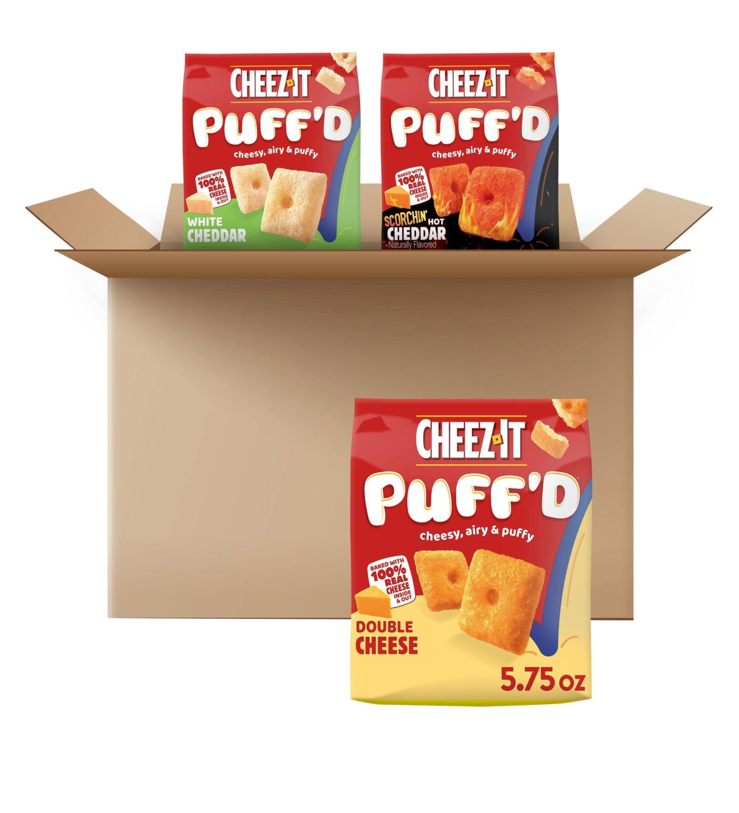 Cheez-It Puff'd White Cheddar 5.75oz Variety Pack - 34.5oz Case (6 Bags) - Bulk Kids Snacks - Baked Puffed Snack Crackers - Buy Online on SooperMarket.com