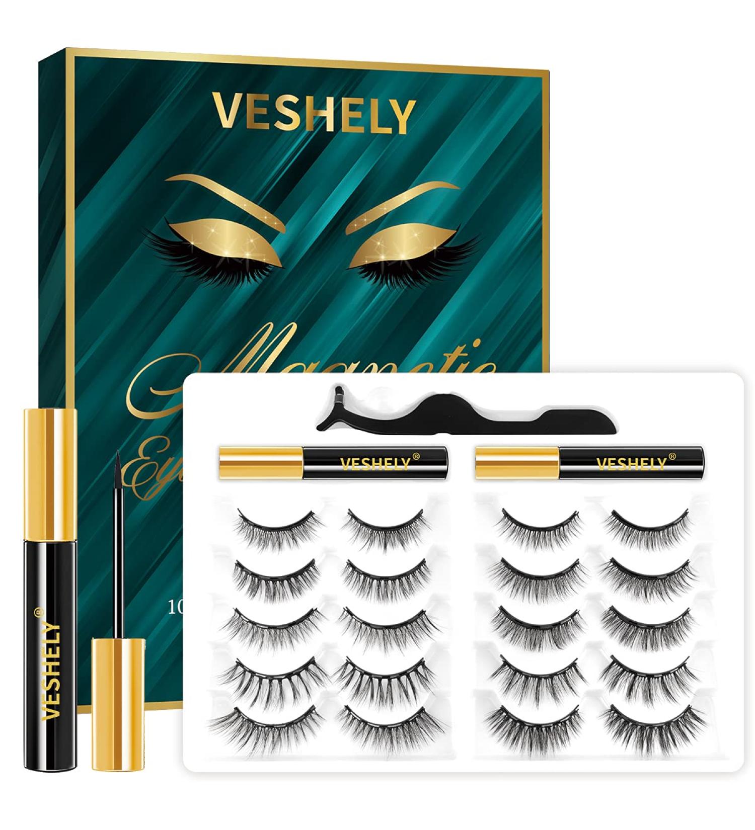 VESHELY Magnetic Eyelashes & Eyeliner Kit â€“ 10 Pairs 3D6D Natural Look, Waterproof & Easy to Remove - Buy Online on SooperMarket.com