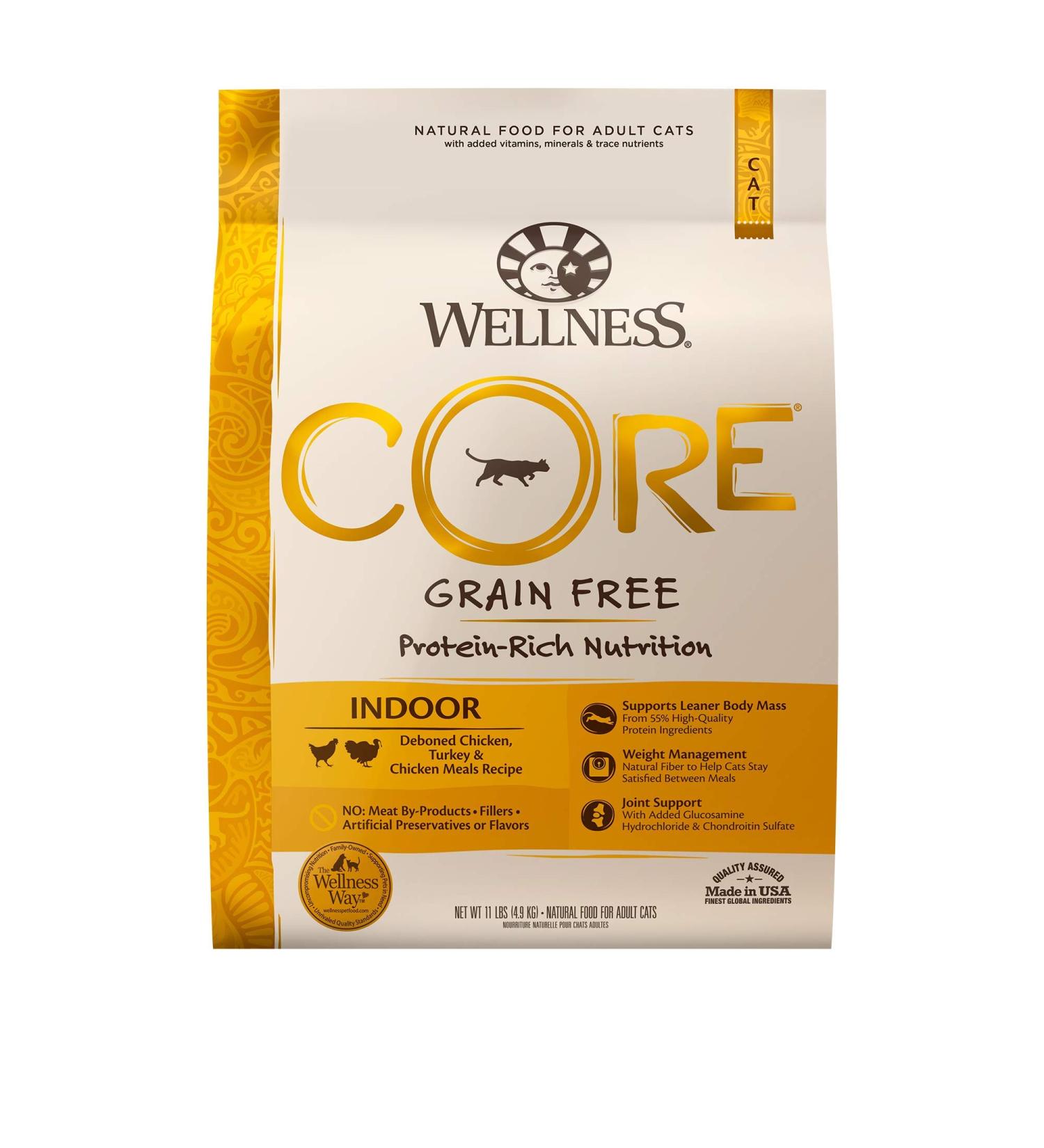 Wellness CORE Indoor Grain-Free Cat Food - Chicken, Salmon, and Turkey Recipes - 11 lb Pack - Buy Online on SooperMarket.com