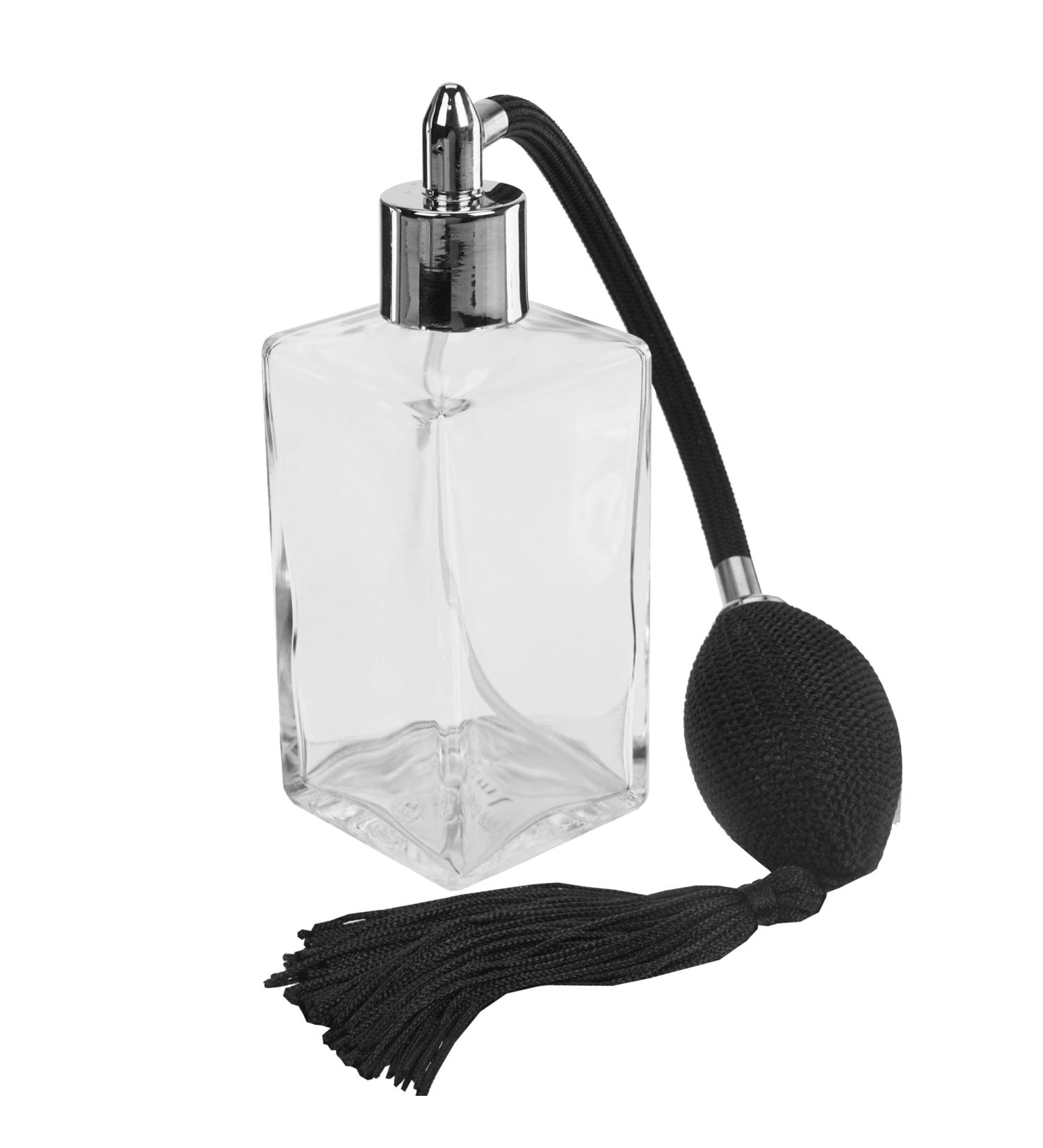 Fantasia Glass Atomizer with Ball Pump - Refillable 100ml Perfume Atomizer for Home & Travel - Square Design - Buy Online on SooperMarket.com