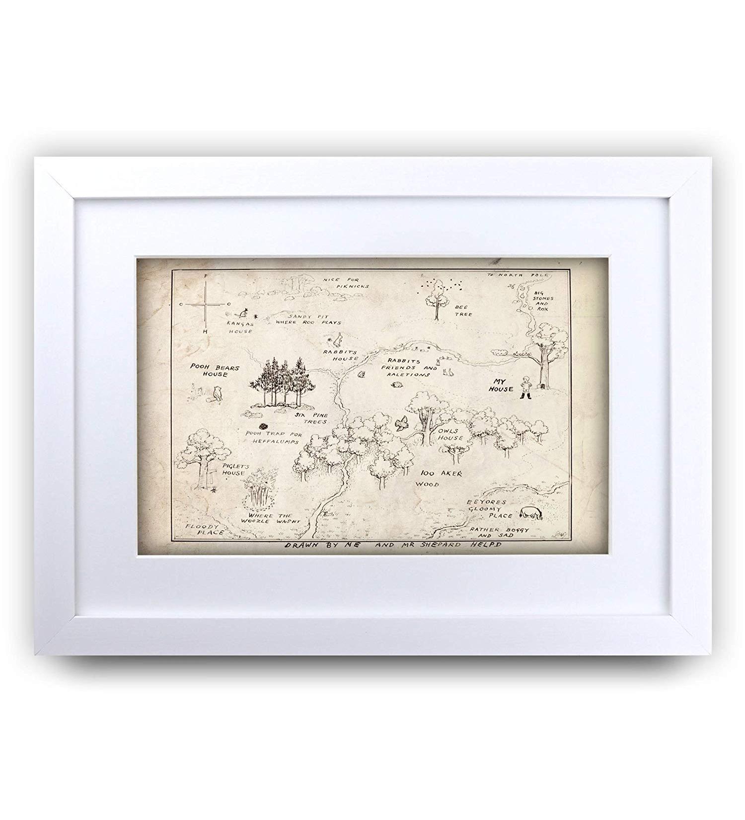 HWC Trading Winnie the Pooh Map A3 Framed Print - 100 Aker Wood Nursery Decor - Perfect Baby Shower or New Born Gift - Buy Online on SooperMarket.com