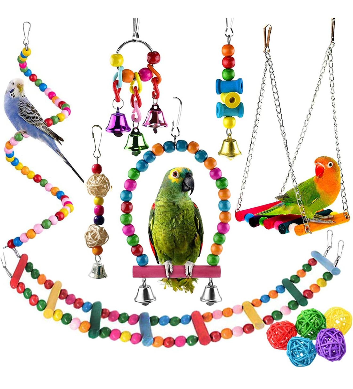 12Pcs Parrot Toys for Small Birds - Hammock Swing, Bell, Chewing Toys - Ideal for Budgies, Cockatiels, Parrots - Finches Accessories - Buy Online on SooperMarket.com