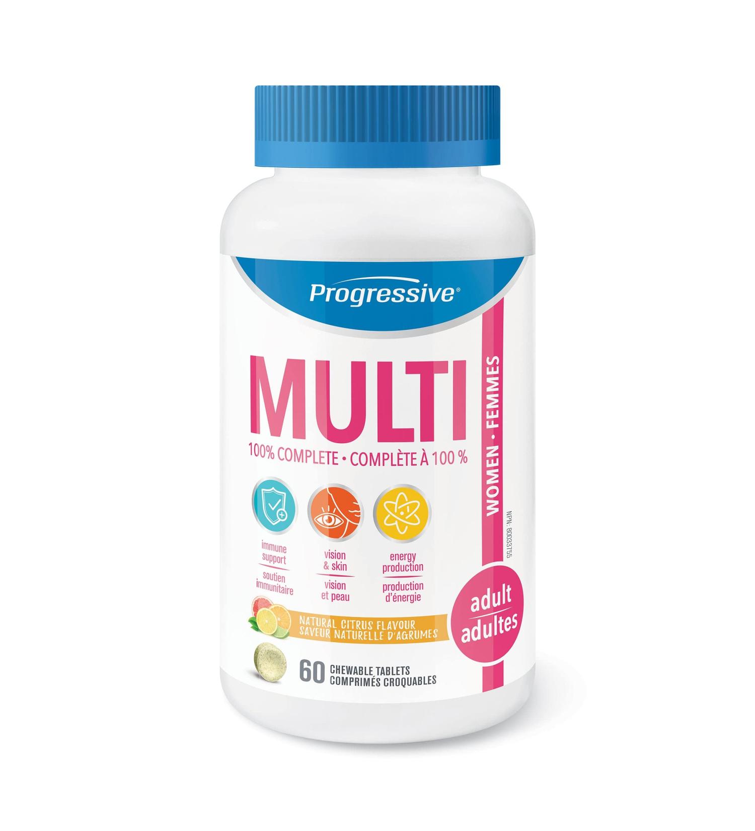 Progressive Adult MultiVitamin for Women - 60 Chewable Tablets | Made with Cranberry Damiana Extract Green Food Concentrates Green Tea CoQ10 Maca Vitamin K2 Vitamin D3 and Glutathione - Buy Online on SooperMarket.com