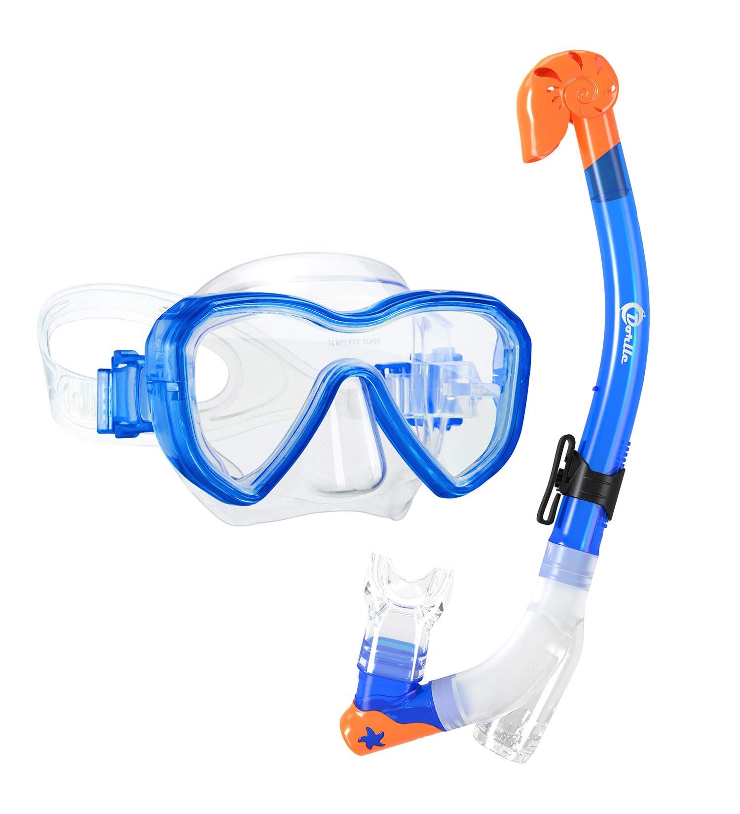 Dorlle Kids Snorkel Set - Premium Dry Snorkel Mask with Anti-Fog Goggles - Blue | Ideal Snorkeling Package for Children - Buy Online on SooperMarket.com