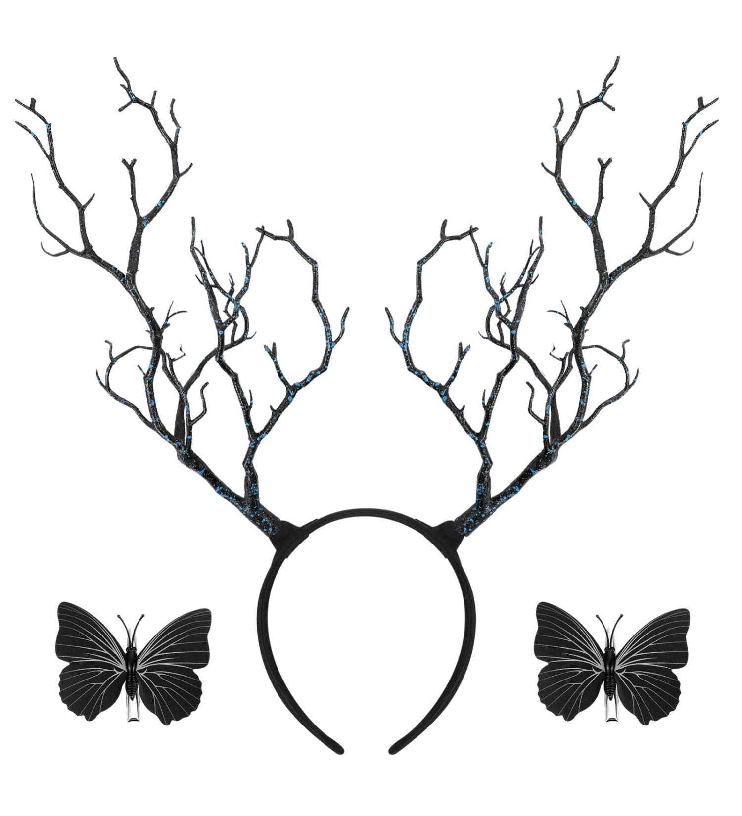 minkissy Womens Headbands Antler Headband Tree Branches Headdress with Butterflies Halloween Deer Horn Cosplay Costume Hair Accessory for Women Womens Hair Accessories Black - Buy Online on SooperMarket.com