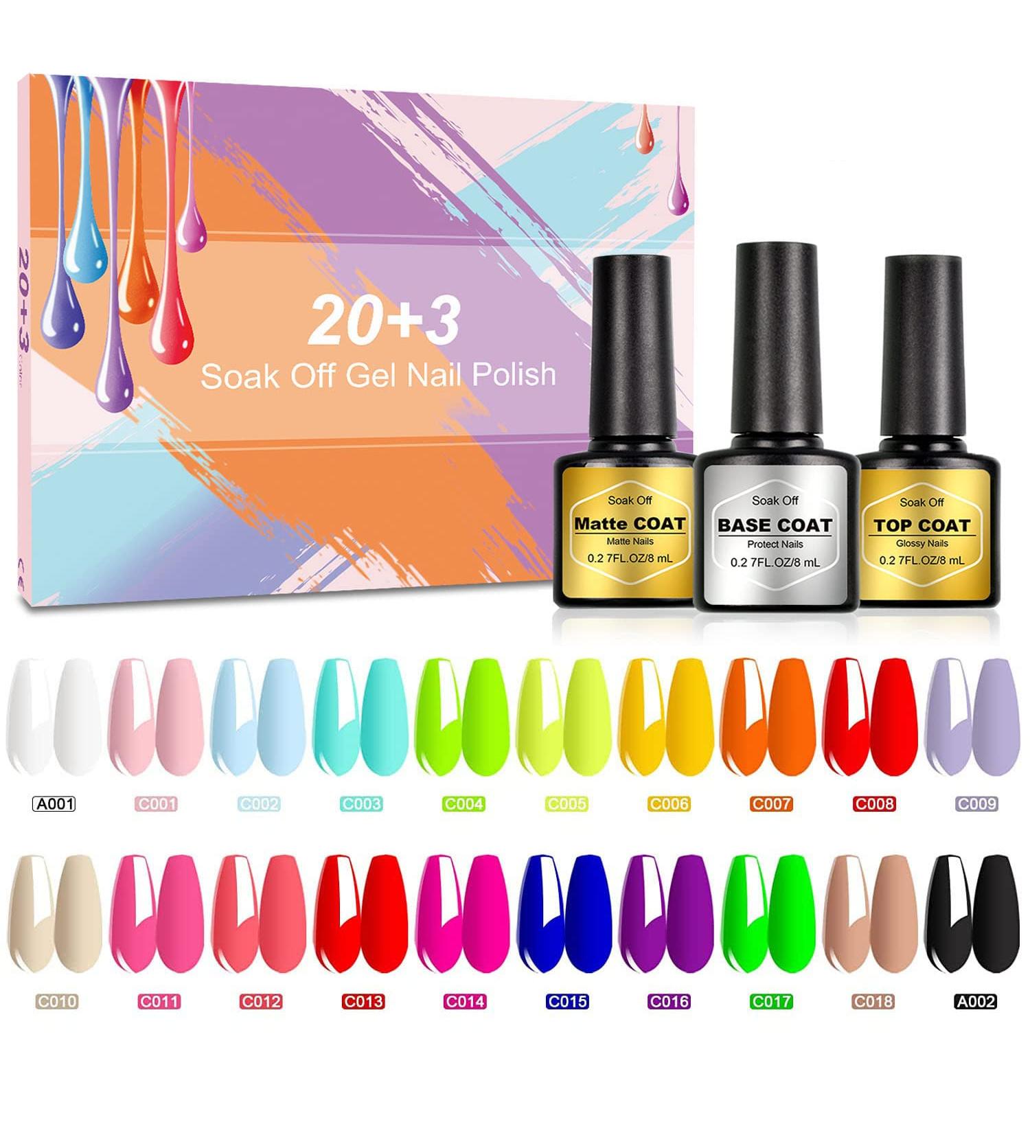 23pcs Glow in the Dark Gel Nail Polish Set with Base, Glossy & Matte Top Coat - Neon Mint, Red, White, Black DIY Gel Kit - Christmas Gift - Buy Online on SooperMarket.com